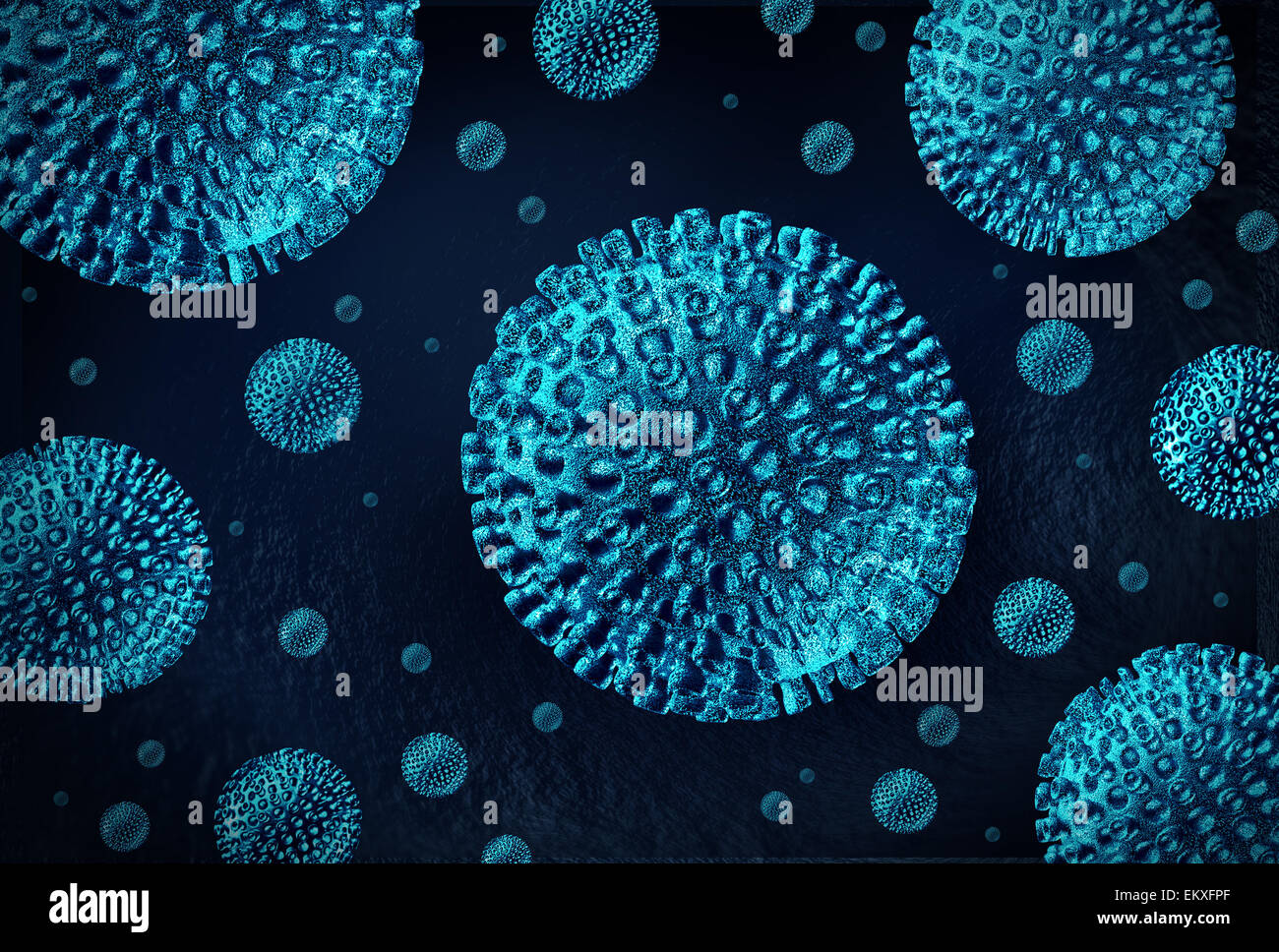 Hepatitis disease concept as a group of three dimensional human virus cells as a medical illustration for a viral infection. Stock Photo