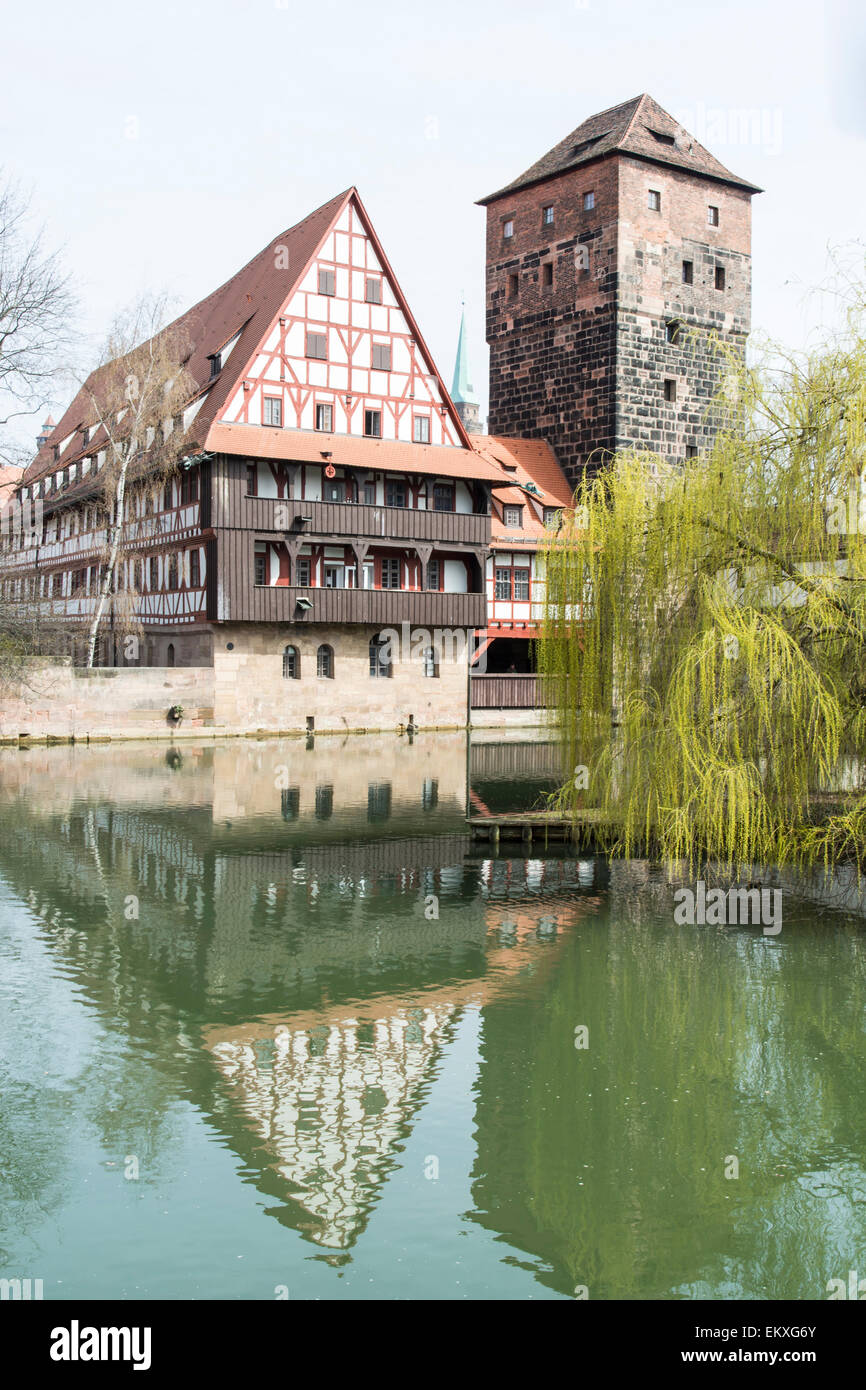 The Wasserturm (water tower, built 13th century)  and the Weinstadl (Former Wine Depot, built 15th century) - medieval buildings Stock Photo