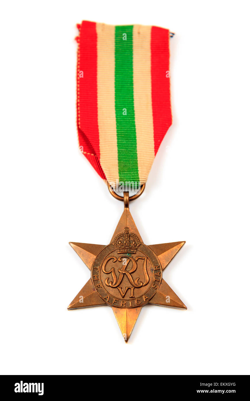 Africa Star military medal from second world war cut out on white Stock Photo