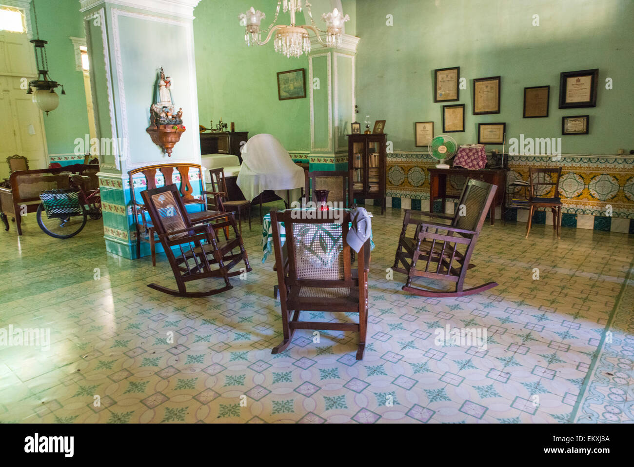 Cuba Trinidad typical Cuban home old antique furniture ornate walls