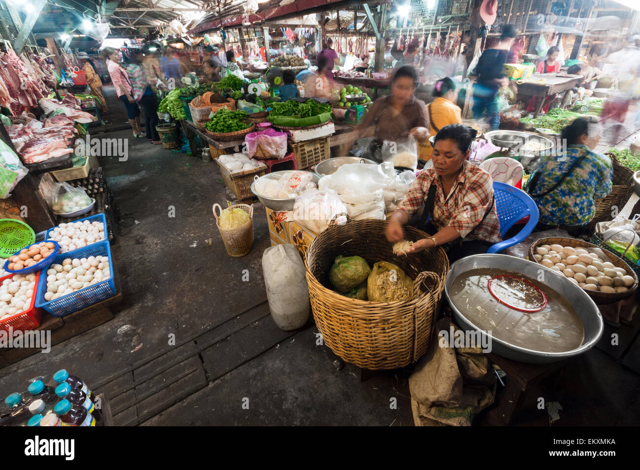 Covered Central Market in Kampot, Cambodia - Asia. Stock Photo