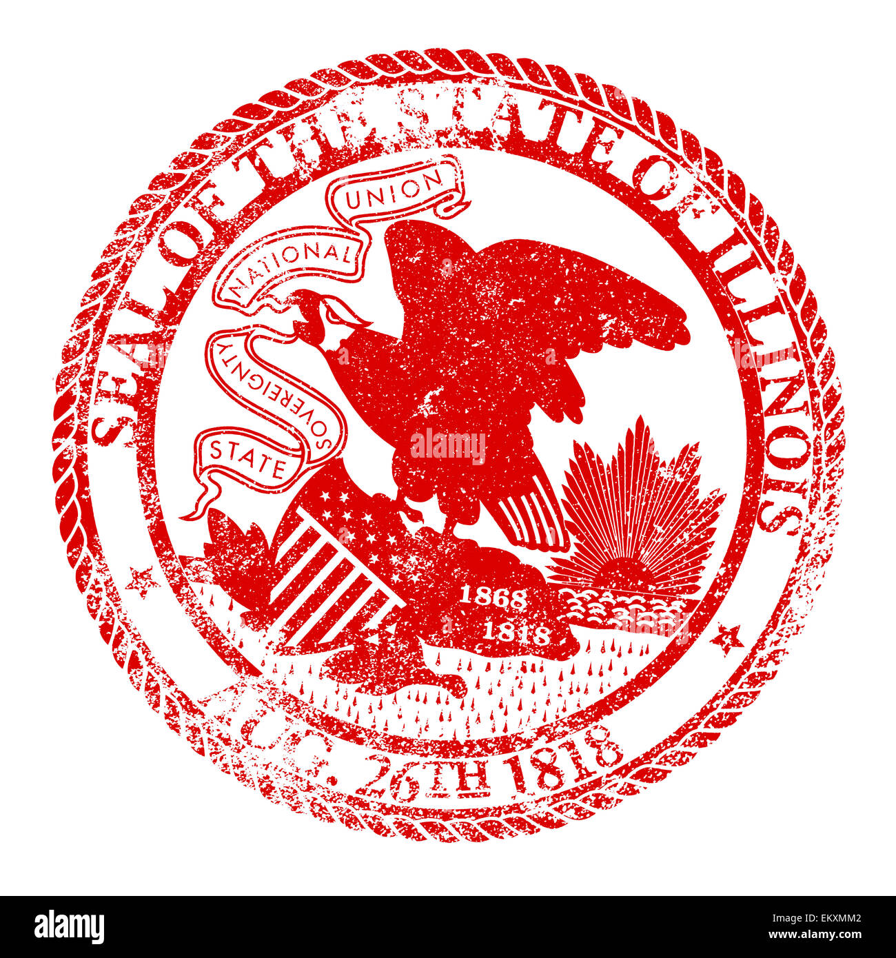 The State Seal of Illinois rubber stamp on a white