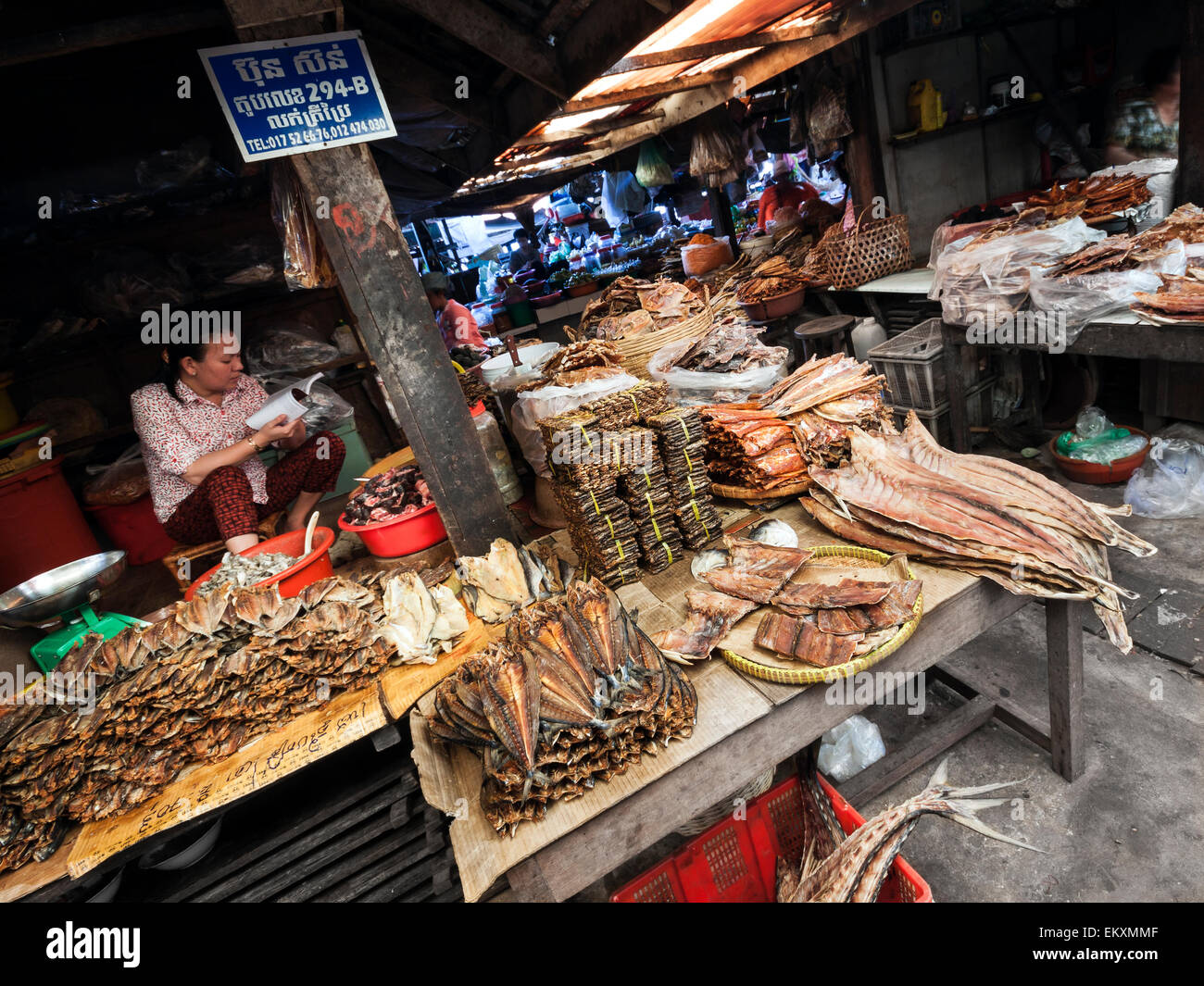 Covered Central Market in Kampot, Cambodia - Asia. Stock Photo