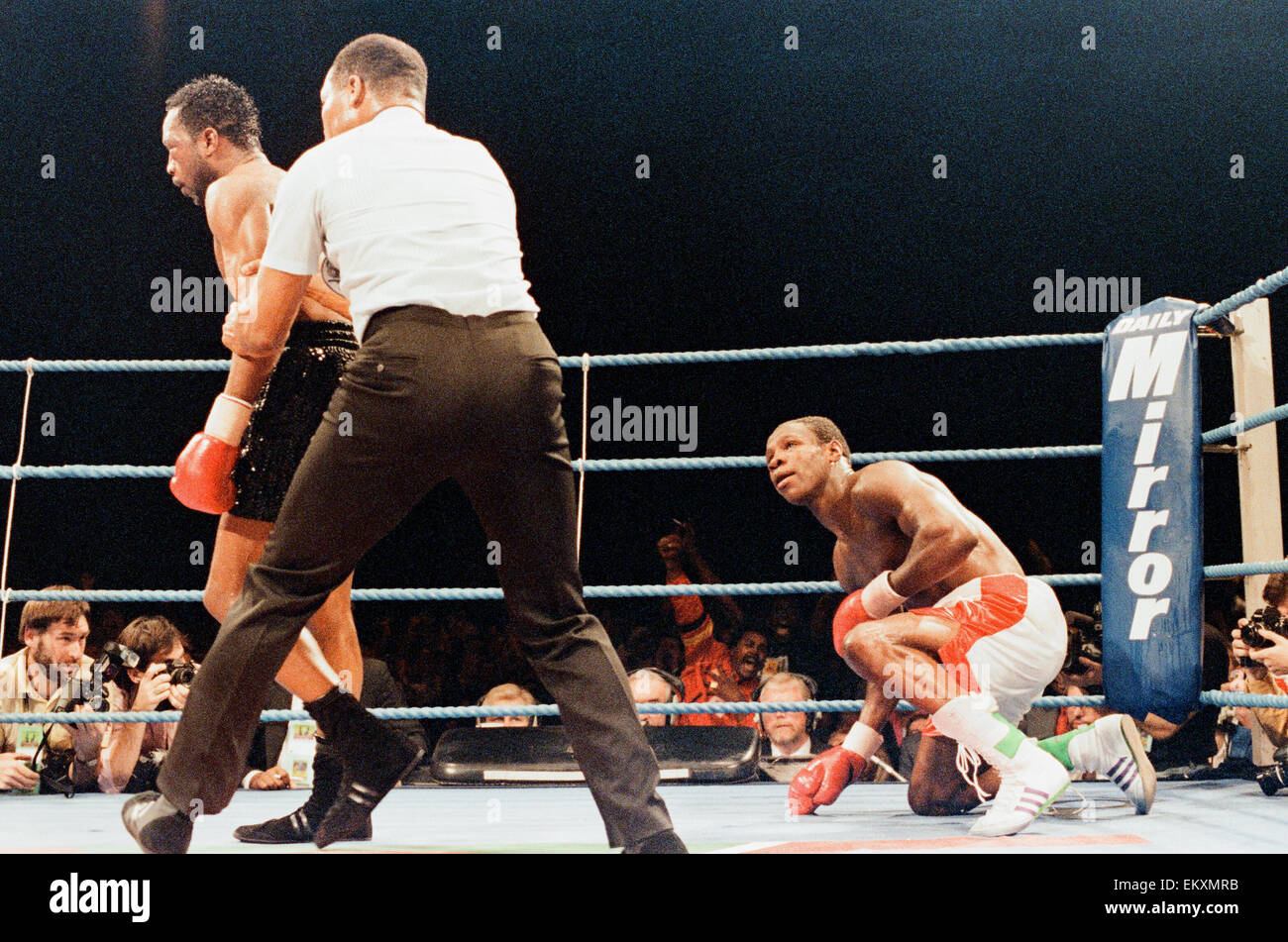 Action from the Chris Eubank v Nigel Benn fight at the NEC in Birmingham. 18th November 1990 Stock Photo
