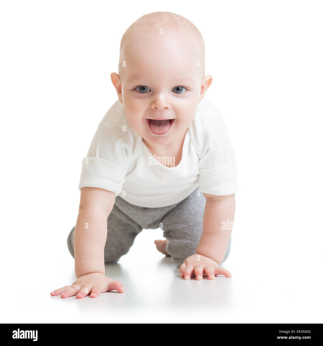 funny baby goes down on all fours Stock Photo Alamy