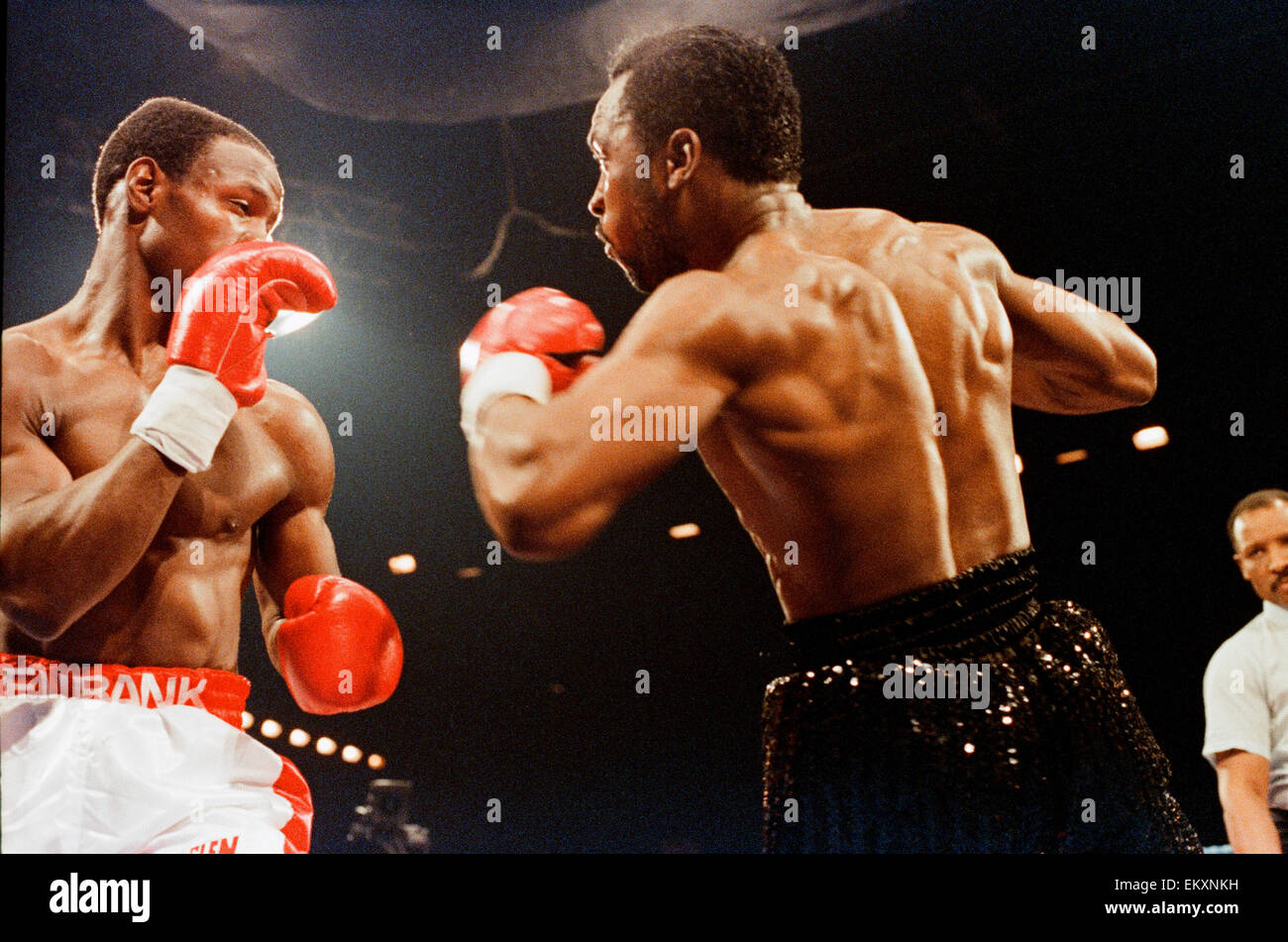 Action from the Chris Eubank v Nigel Benn fight at the NEC in Birmingham. 18th November 1990 Stock Photo