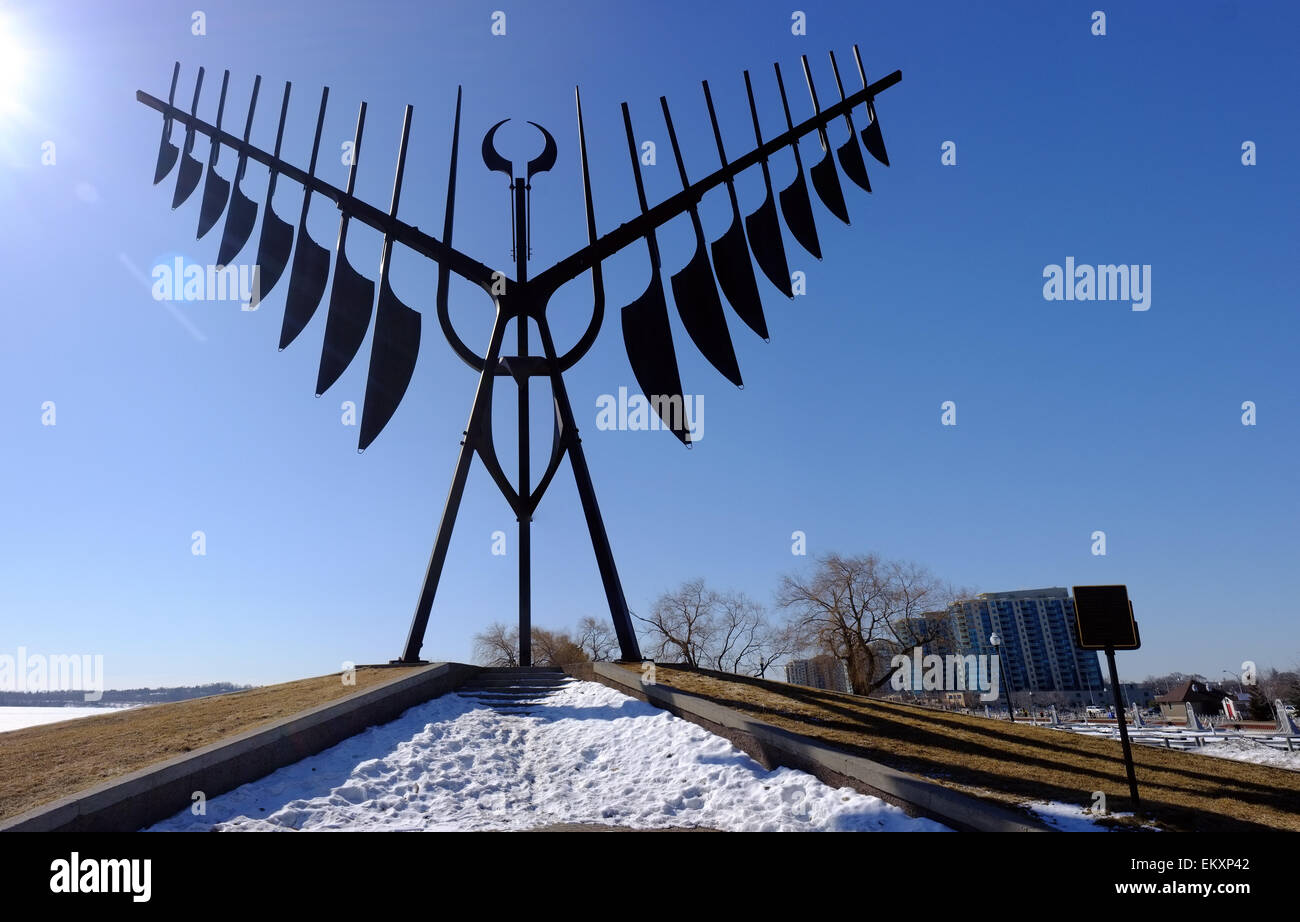 A view of the Spirit Catcher sculpture created for Expo 86 in Vancouver by sculptor Ron Baird now in Barrie, Ontario, Canada. Stock Photo