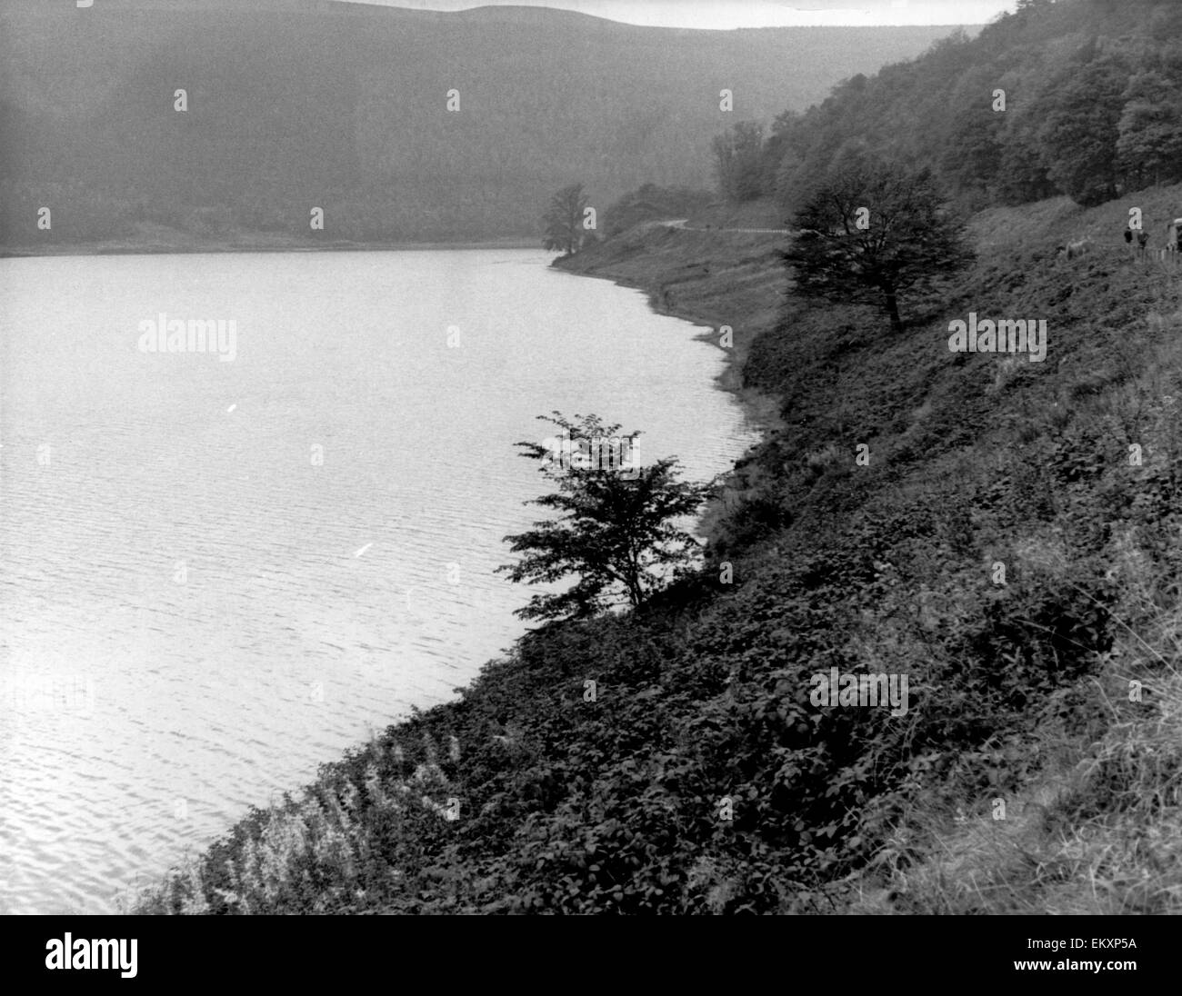 View of Ladybower Reservoir on the snake road to Sheffield. 1965 Stock Photo