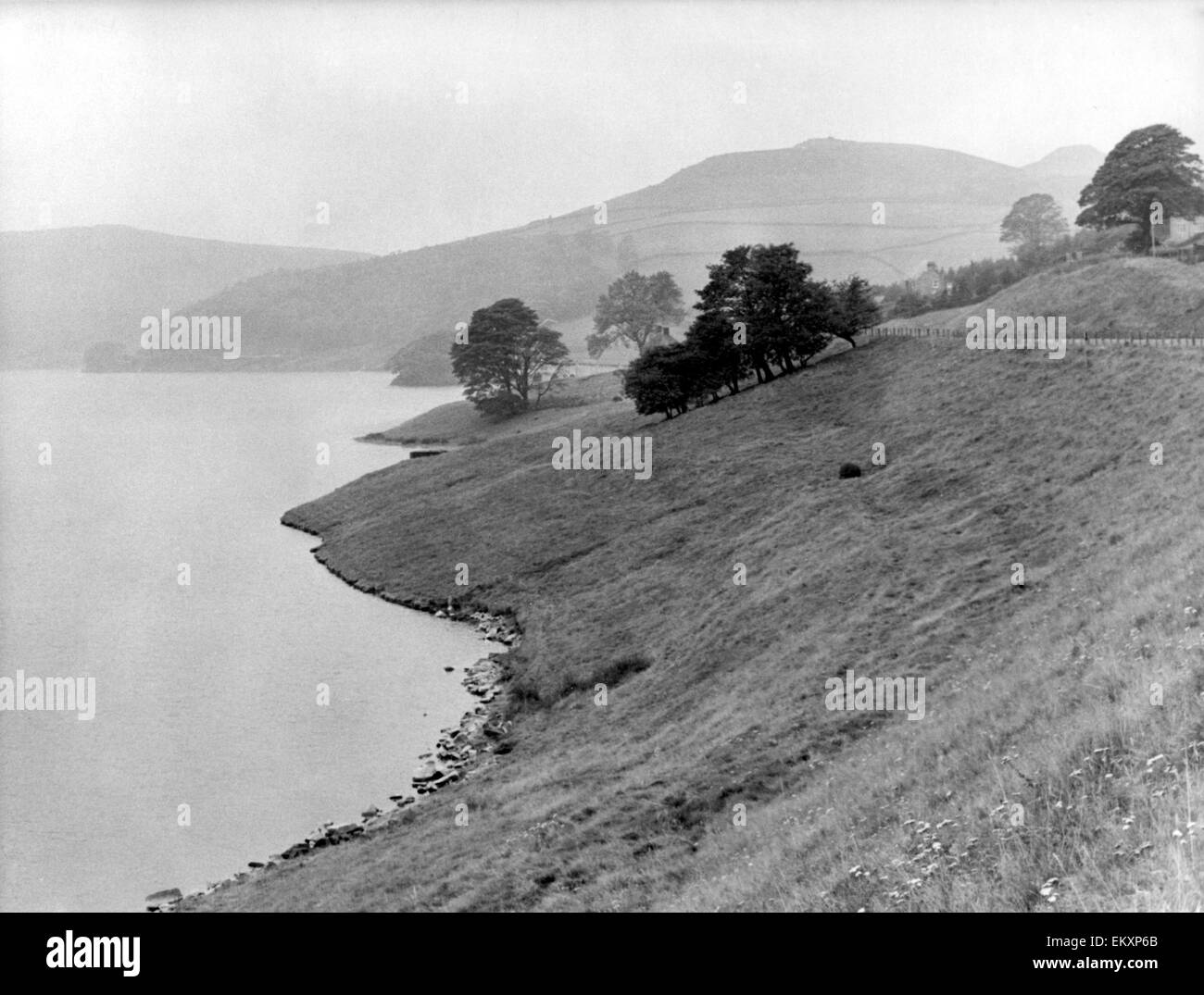 View of Ladybower Reservoir on the snake road to Sheffield. 1965 Stock Photo
