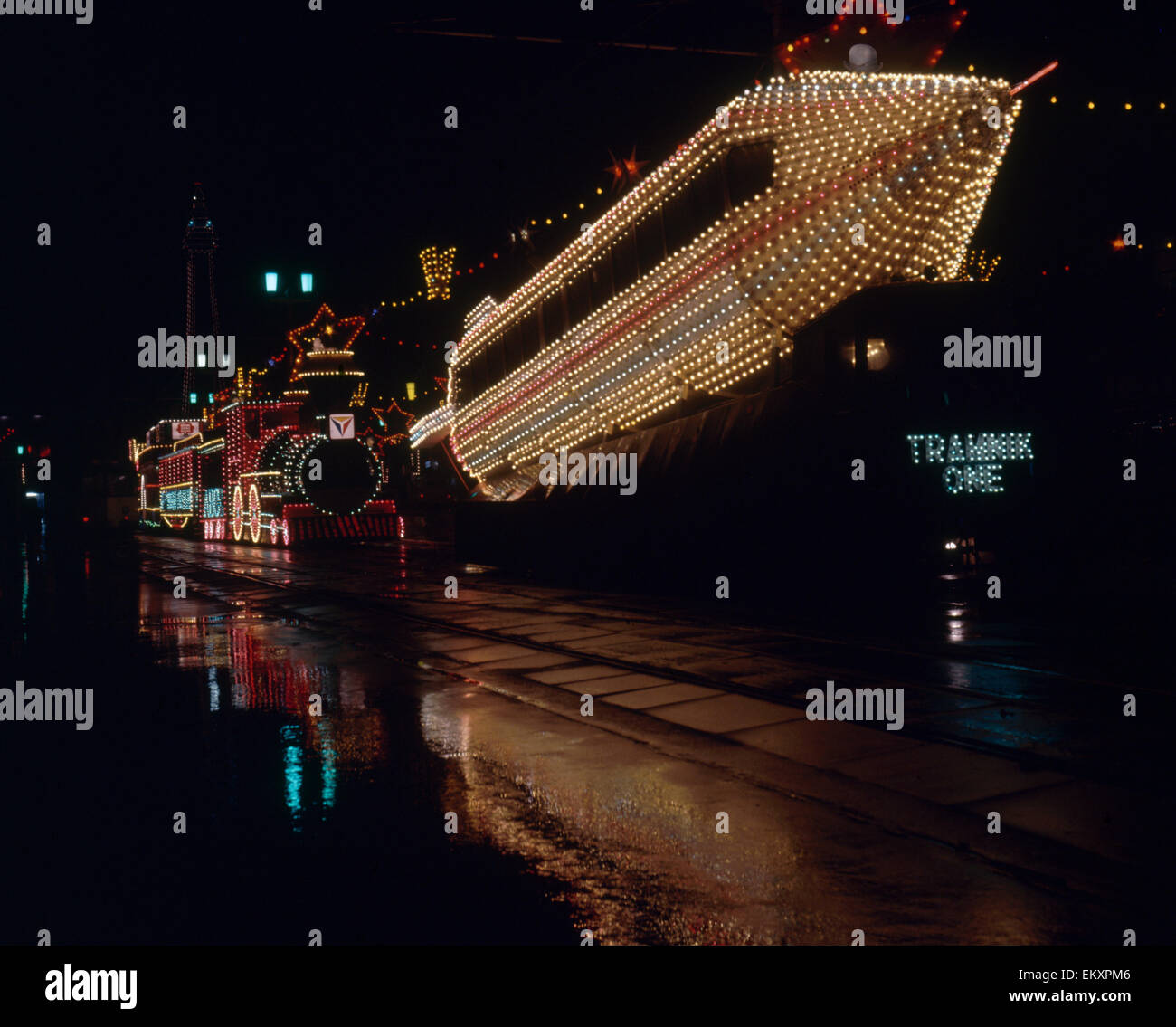 Night time view of the Blackpool illuminations, September 1967 Stock