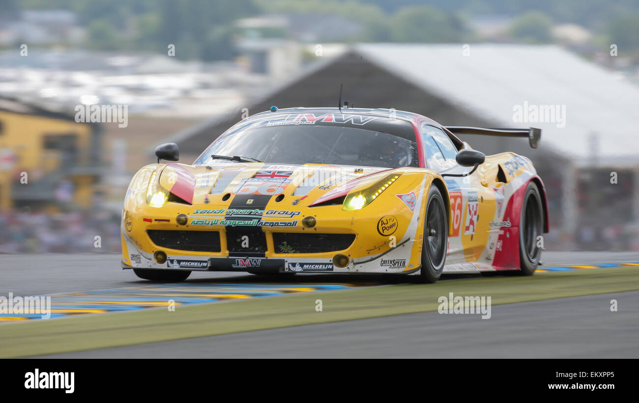 LE MANS, FRANCE - JUNE 14, 2014:  Ferrari 458 Italia (#66 , LM GTE AM) of team  JMW Motorsports (Great Britain) Stock Photo