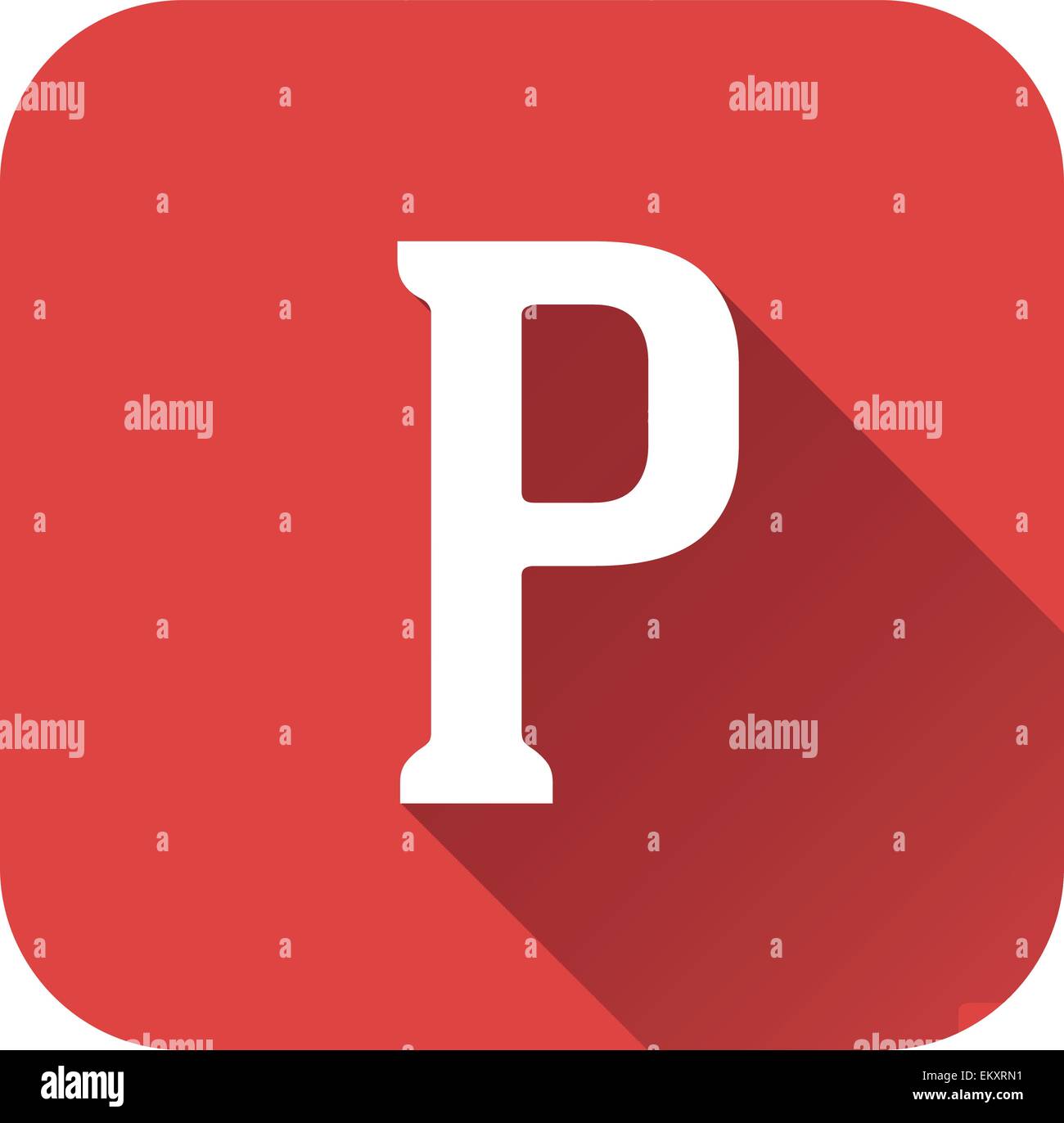 Letter p alphabet, long shadow flat icon, EPS 10 vector Stock Vector