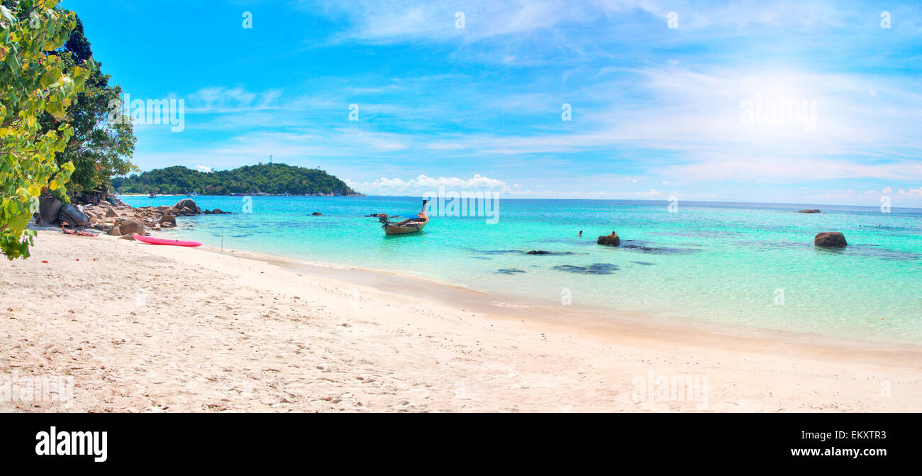 Beautiful beach and sea with longtail boat on Koh Lipe, Andaman Sea,Thailand Stock Photo