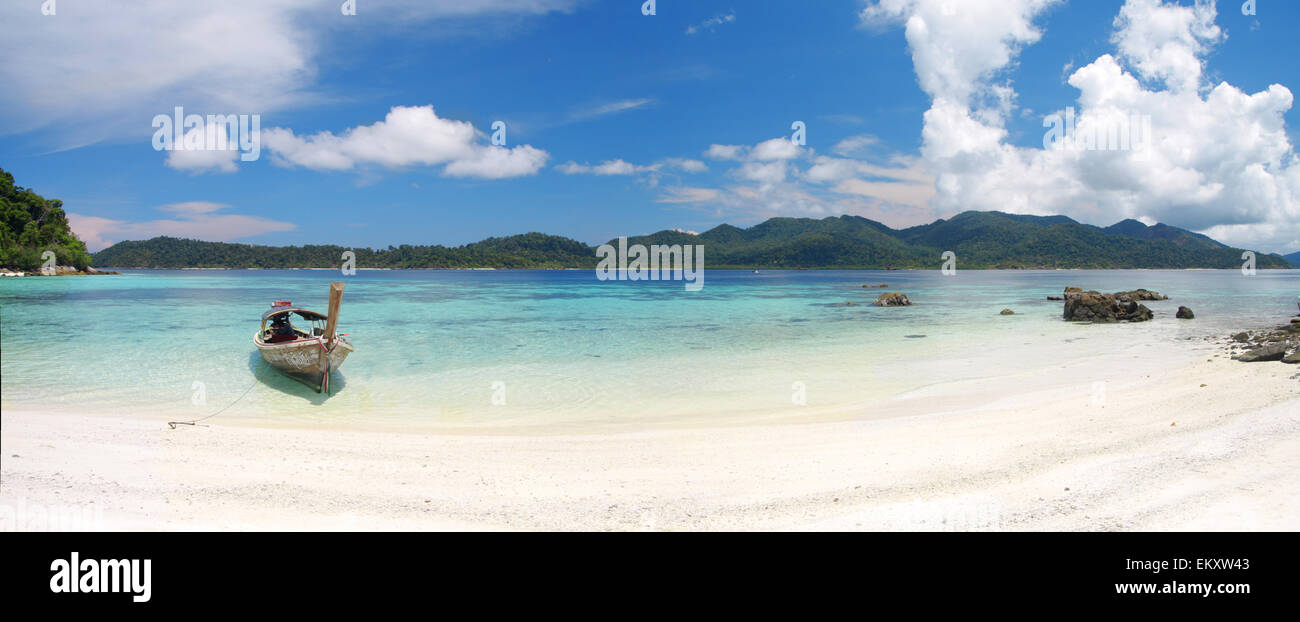 beach and sea with longtail boat, thailand Stock Photo