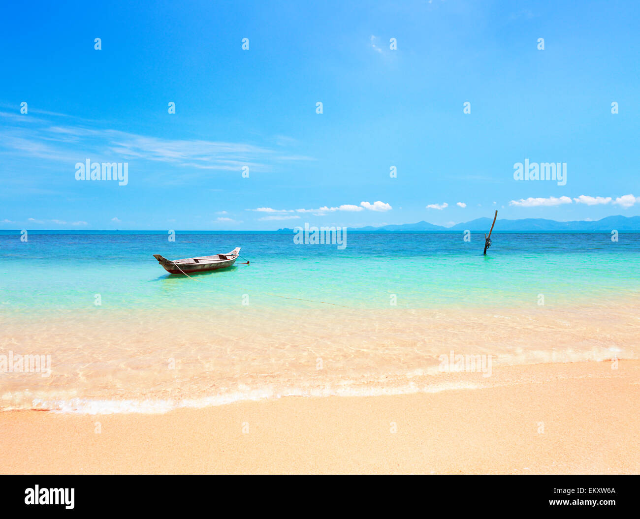 tropical beach and longtail boat Stock Photo