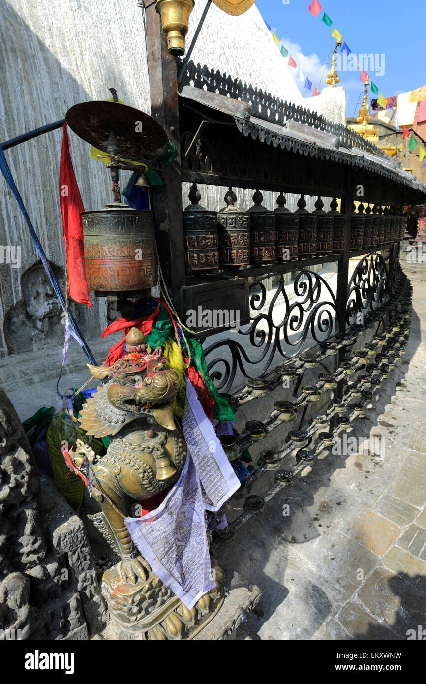 Religious Prayer Wheels at the Buddhist Stupa, Monkey Temple, UNESCO ...