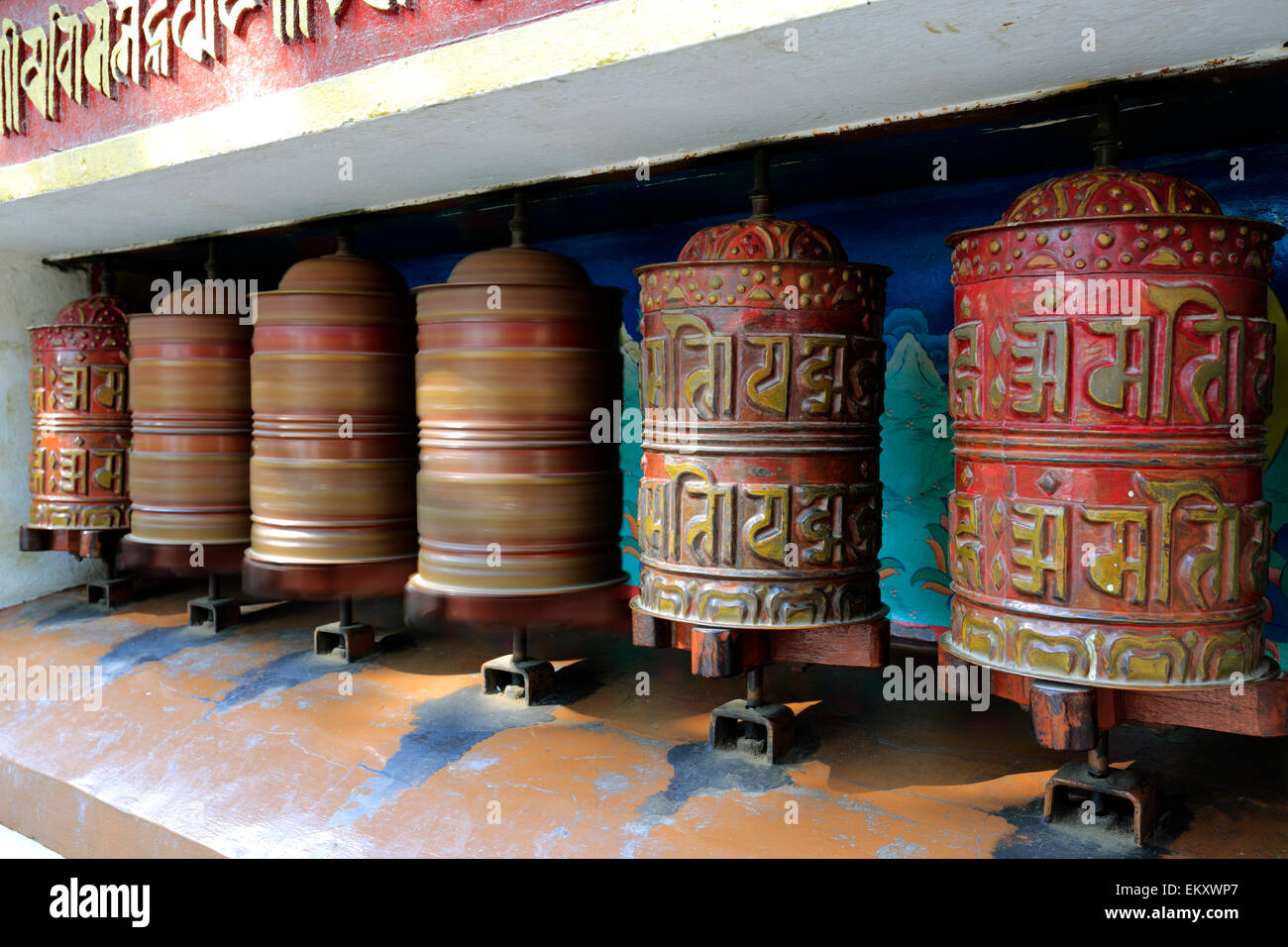 Religious Prayer Wheels at the Buddhist Stupa, Monkey Temple, UNESCO ...