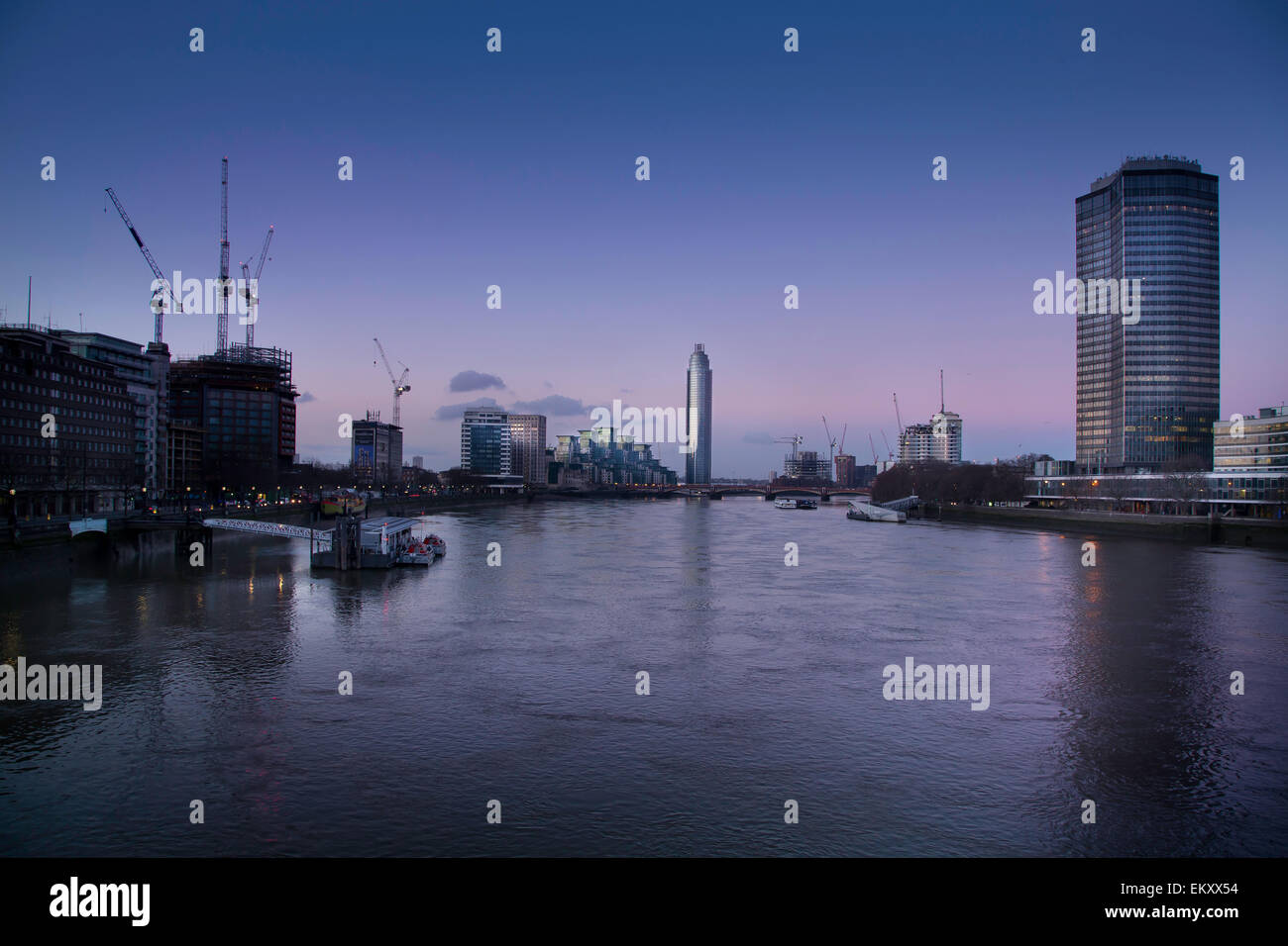Thames dawn towards Vauxhall Stock Photo