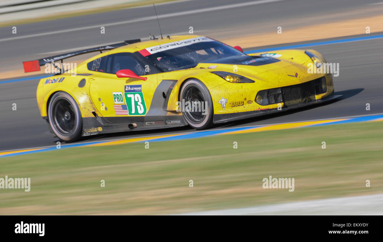 LE MANS, FRANCE - JUNE 15, 2014: Corvette C7.R (#73 , LM GTE PRO) of team Corvette Racing (USA) Stock Photo