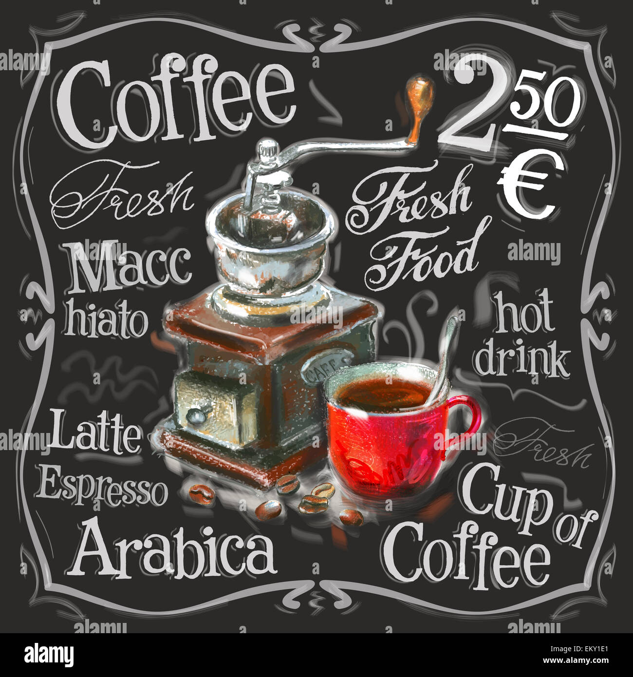 coffee, espresso vector logo design template. fresh drink or menu board icon. Stock Photo
