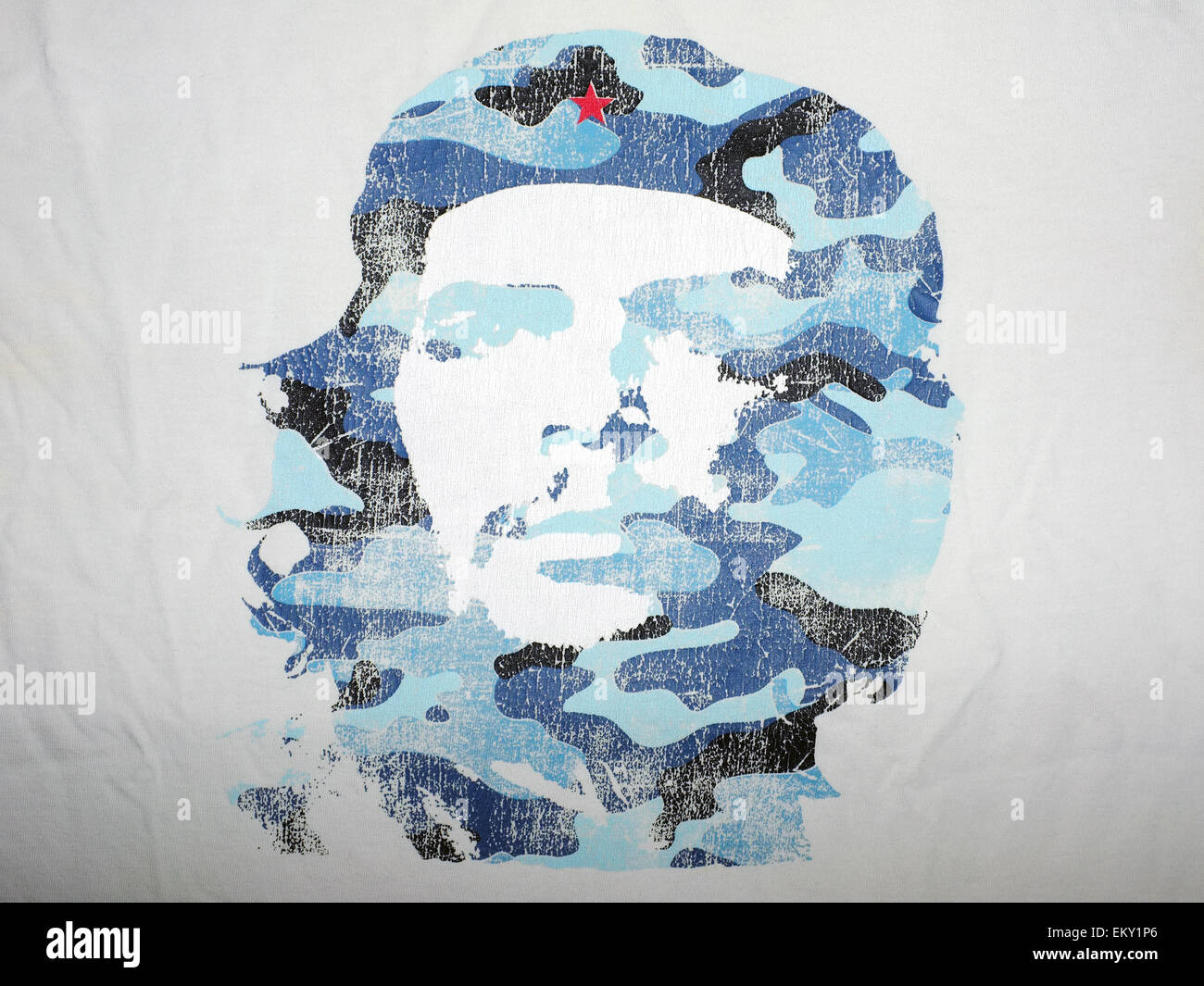 A blue camouflage image of Che Guevara printed on a with top. Stock Photo