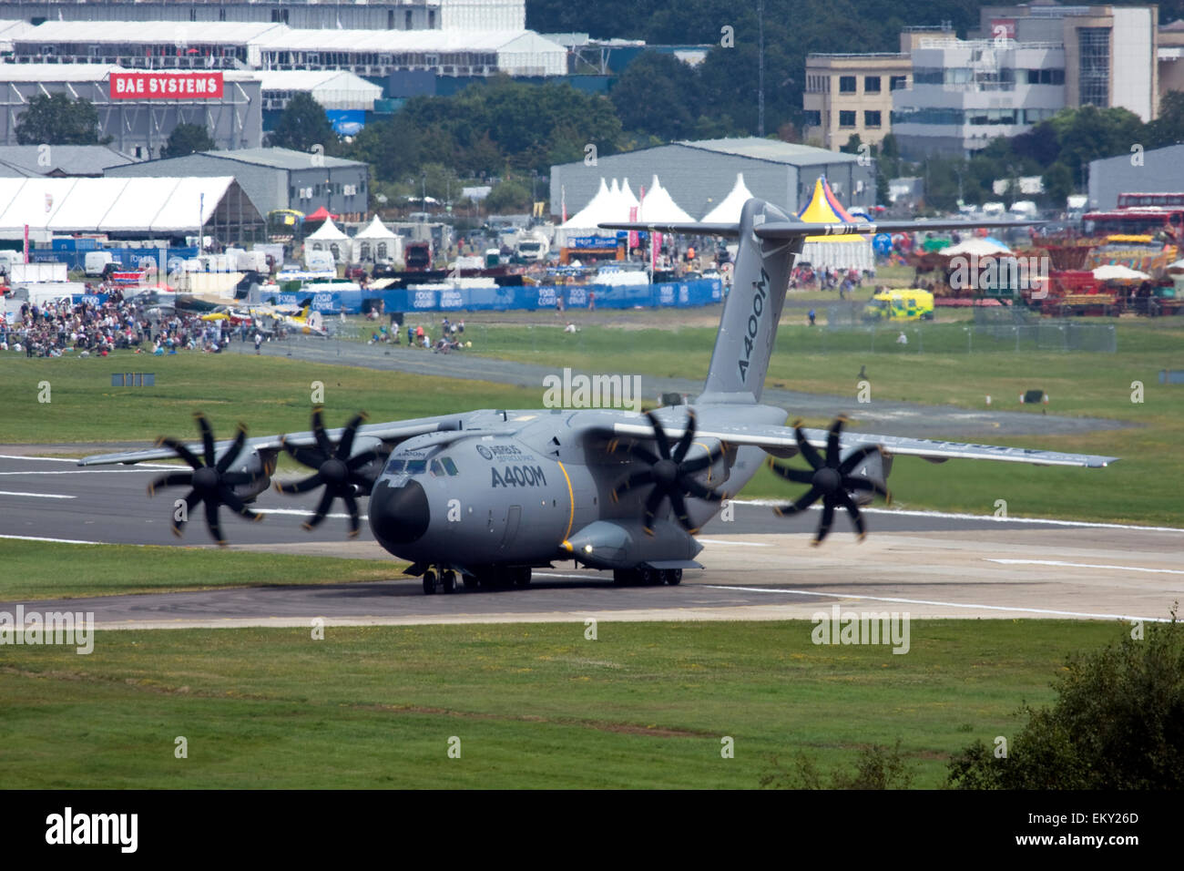 Airbus A400M Atlas military transport aircraft at Farnborough International Airshow 2014, UK Stock Photo