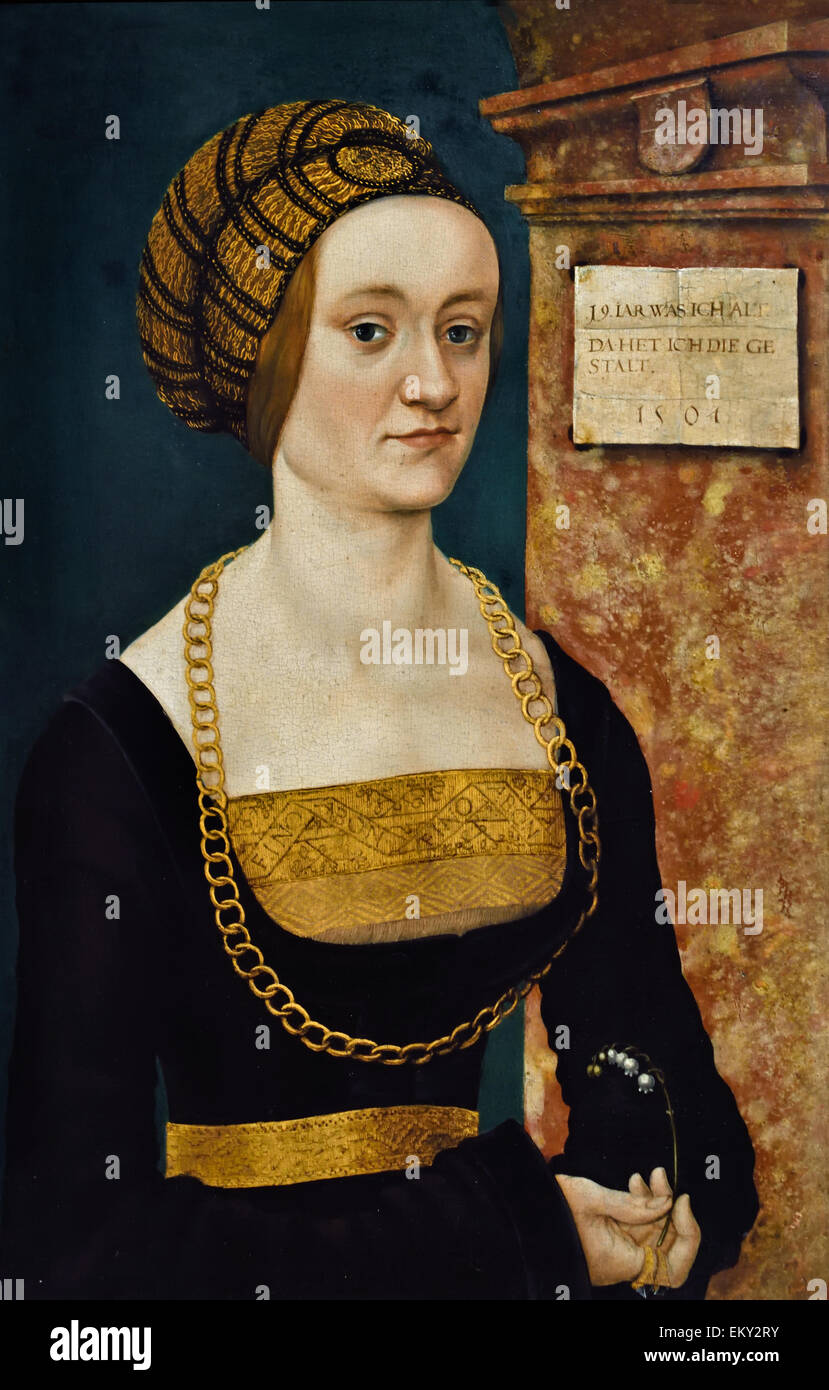 Hans Burgkmair the Elder ( 1473 – 1531 Augsburg )  Portrait of Barbara Schellenberger, née Ehem, 1507. German Germany Stock Photo