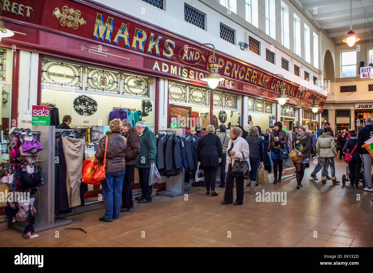 Marks & Spencer historical Penny Bazaar in the covered Grainger Market in Newcastle, England. Stock Photo