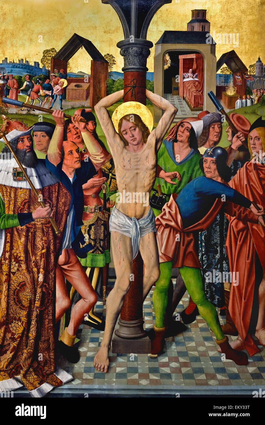 Altarpiece of St Sebastian 1493  Meister Heiligen Sippe ( Der Jungere ) Koln 1480-1518  Master Holy Kinship (The Younger) Koln 1480-1518 German Germany ( detail ) Stock Photo