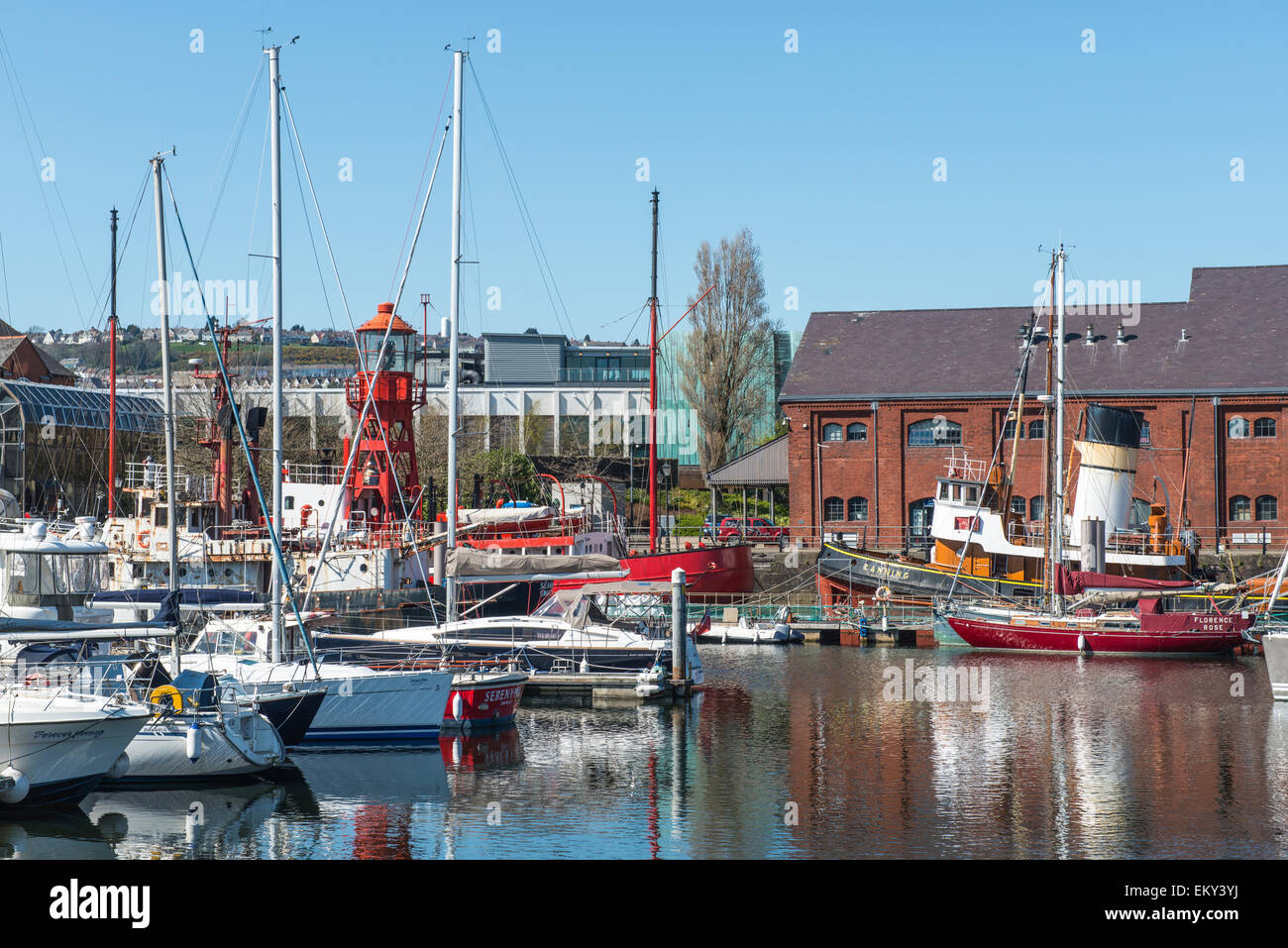 Swansea Marina full of leisure boats on a bright sunny day, South Wales, UK Stock Photo
