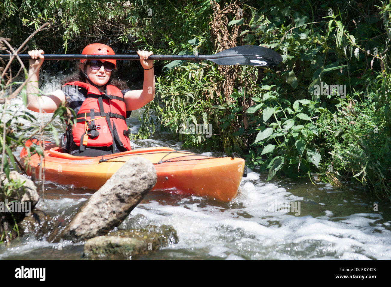 A kayak tour is led by LA River Expeditions in the Recreational Zone