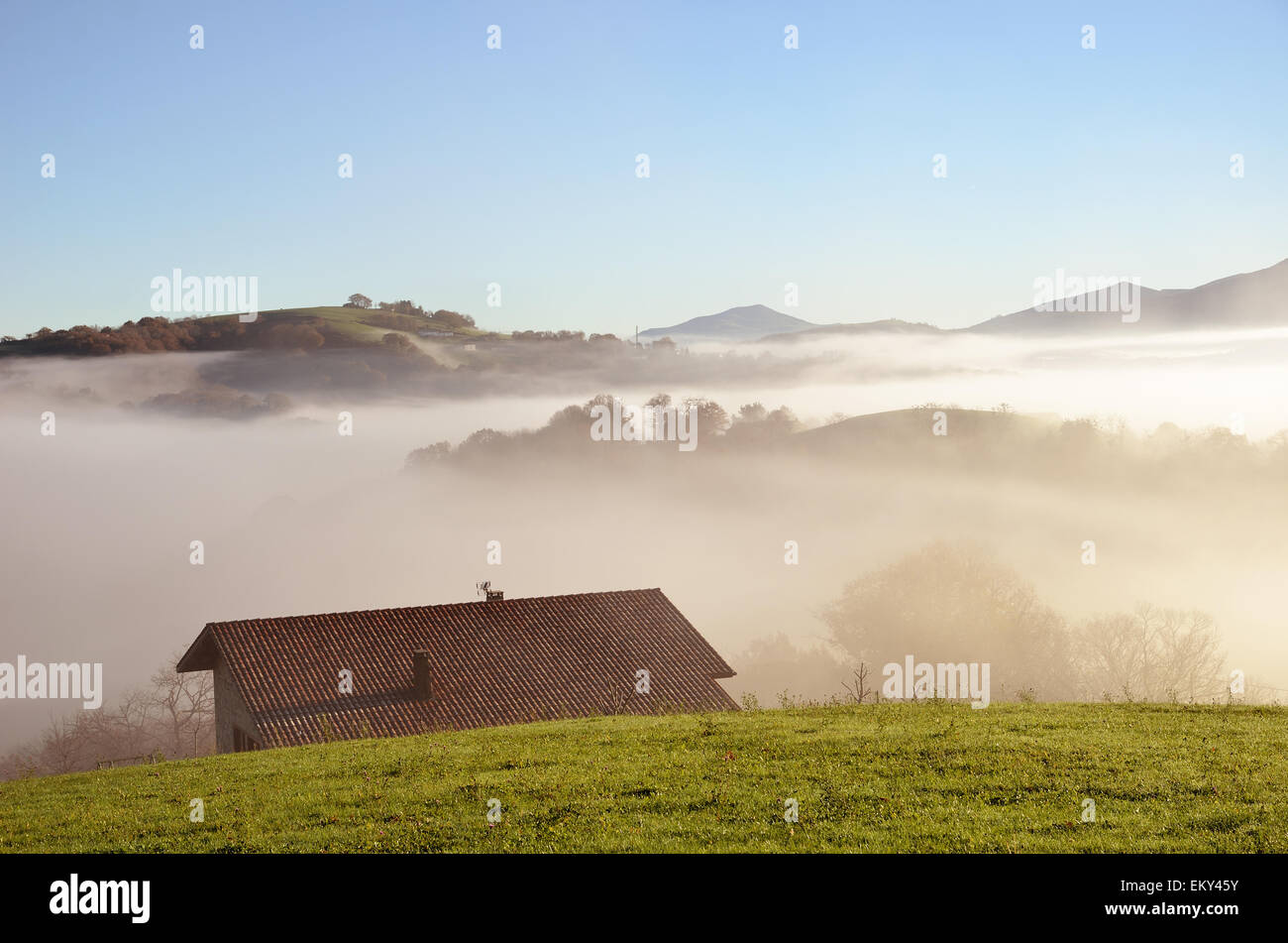 Basque Foothills Foothills n the fog, Pays Basque Stock Photo - Alamy