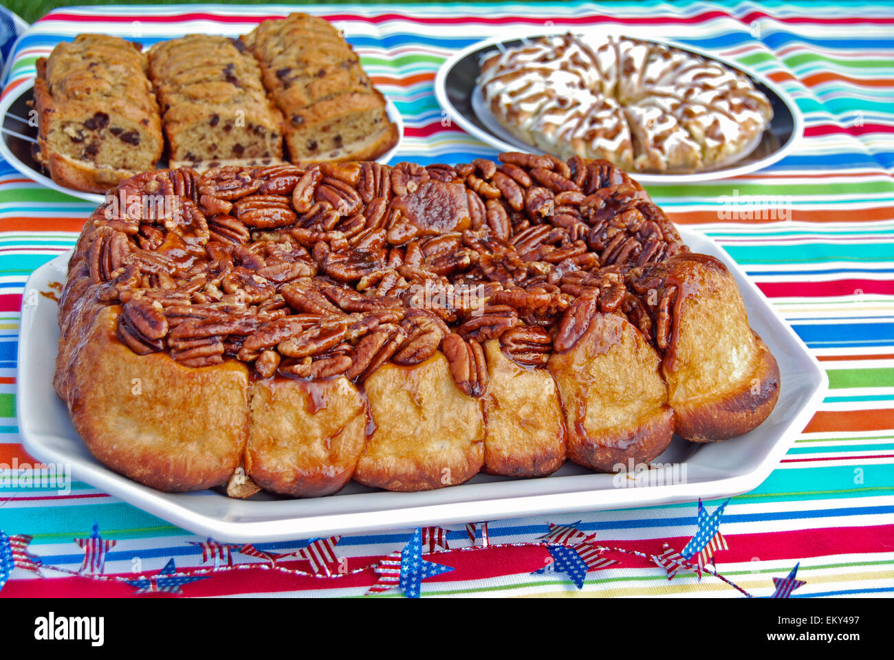 Pecan breakfast rolls for a patriotic holiday brunch. Stock Photo