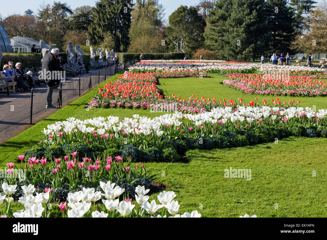 People enjoying sunny weather in the Kew Gardens, London England United