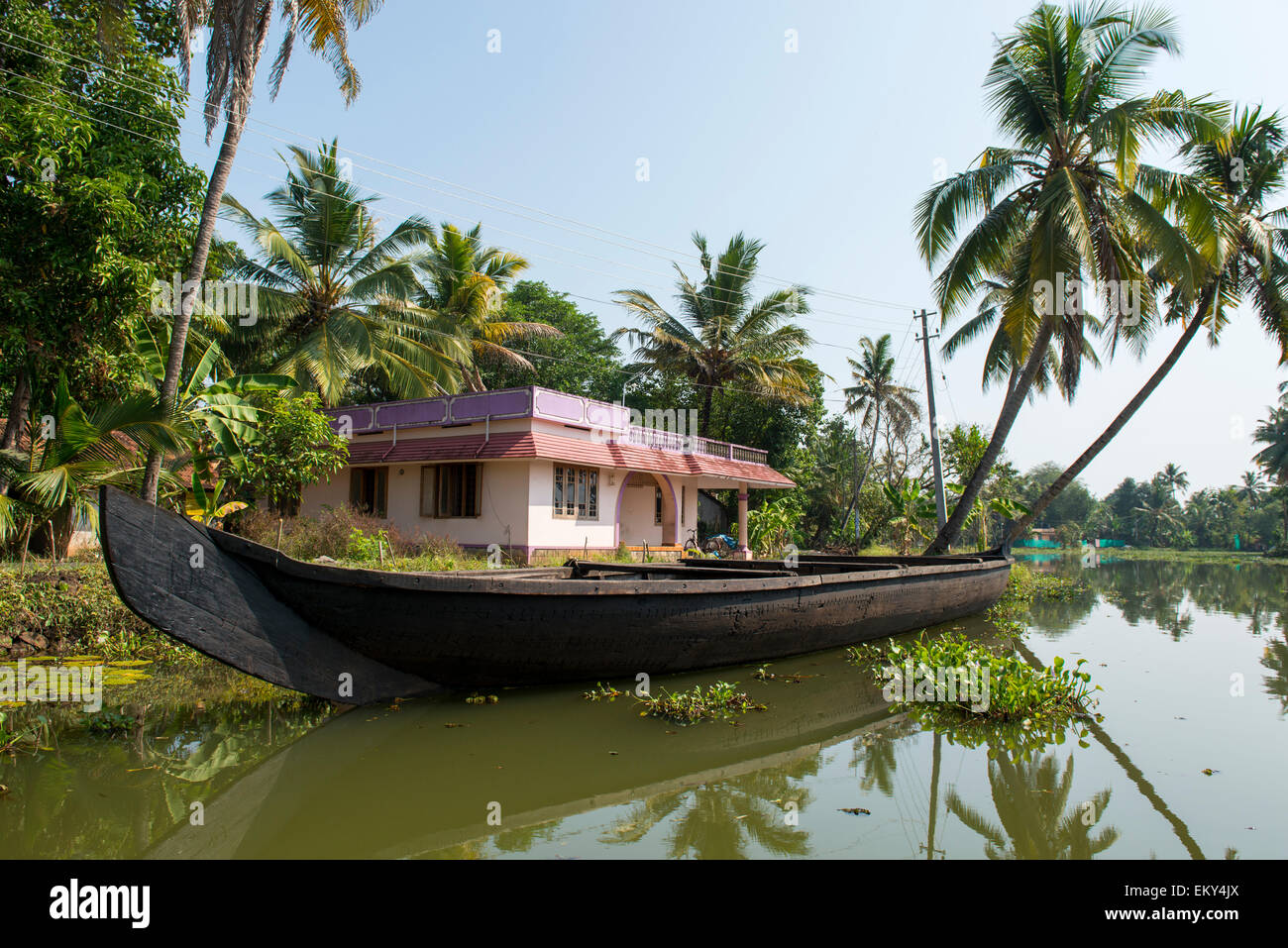 A canoe on the Backwaters at Kumarakom, Kerala India Stock Photo Alamy