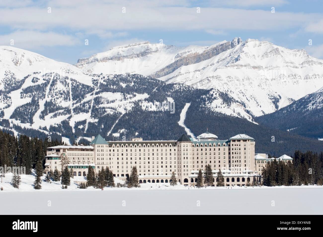 Chateau Lake Louise And Ski Hills In Winter; Banff National Park ...
