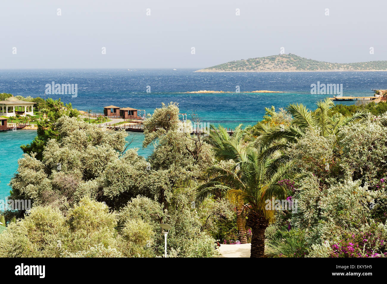 The beach at Turkish resort, Bodrum, Turkey Stock Photo