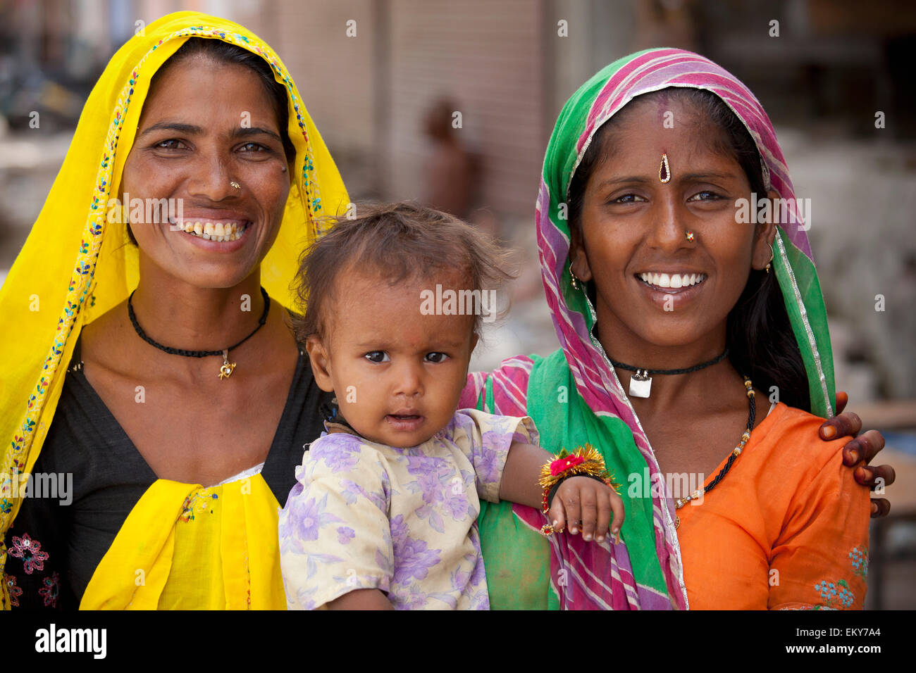 Two Women And A Baby Girl; Jaipur Rajasthan India Stock Photo