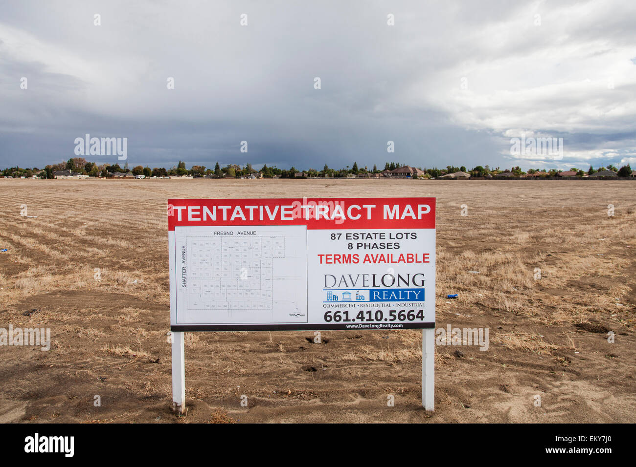Tract map sign for proposed housing development in Shafter. Kern County, San Joaquin Valley, California, USA Stock Photo
