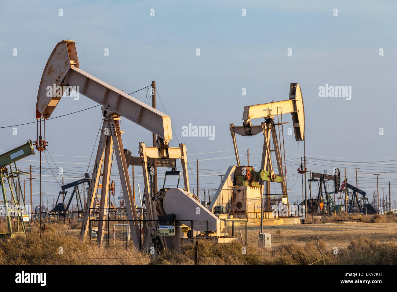 Pumpjacks at the Lost Hills Oil Field and hydraulic fracking site. Kern