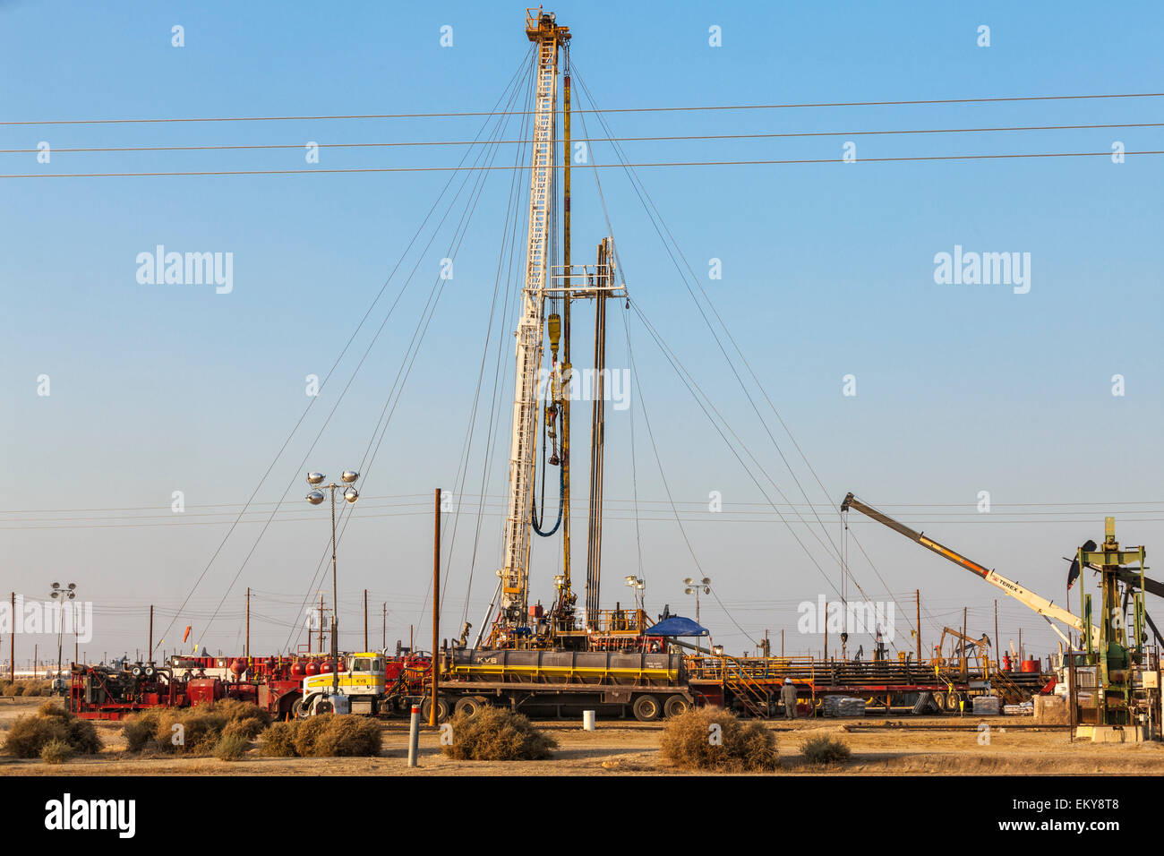 Well stimulation activity on oil well. Lost Hills Oil Field and