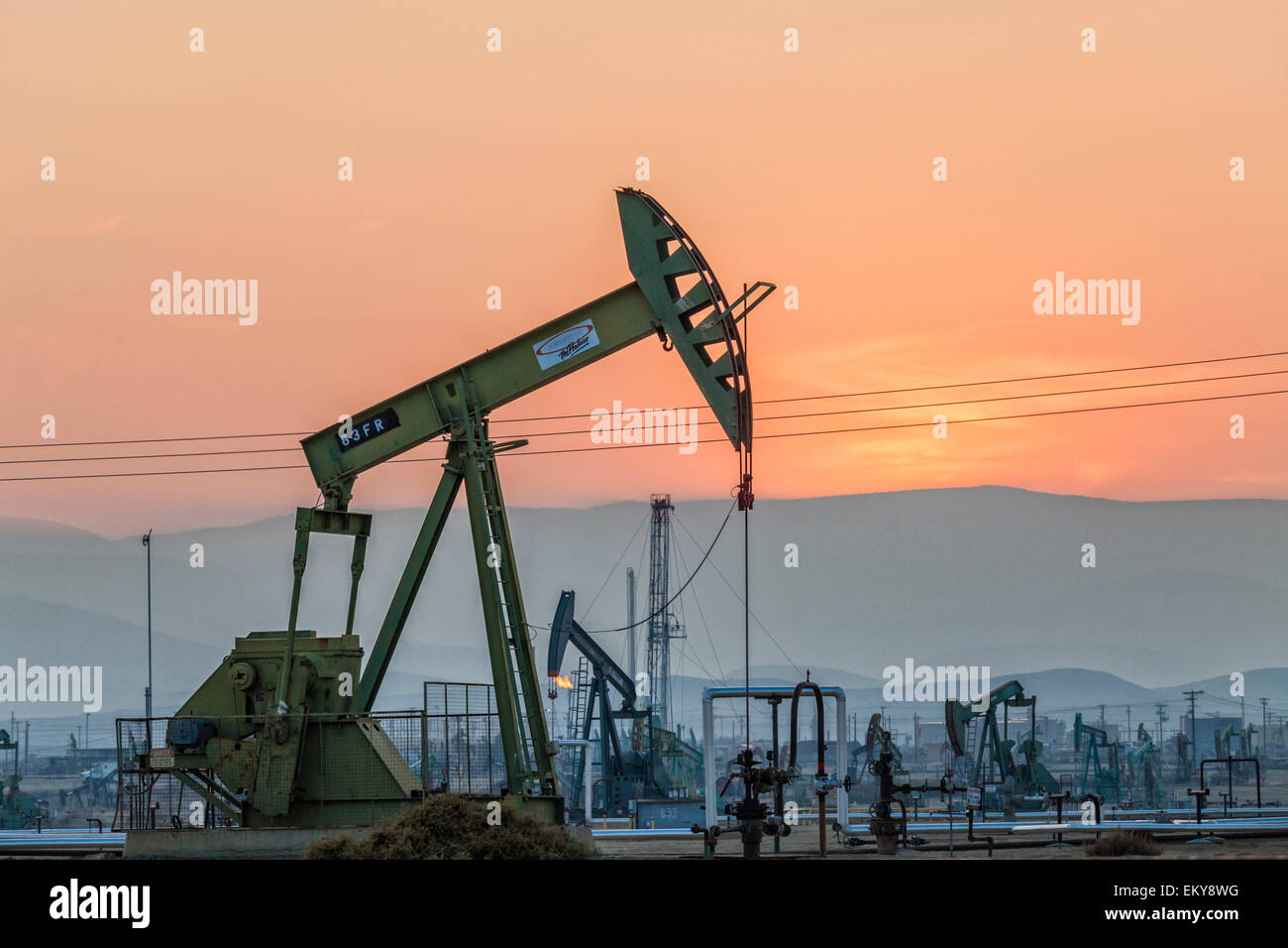 Pumpjacks at the Belridge Oil Field and hydraulic fracking site which is the fourth largest oil