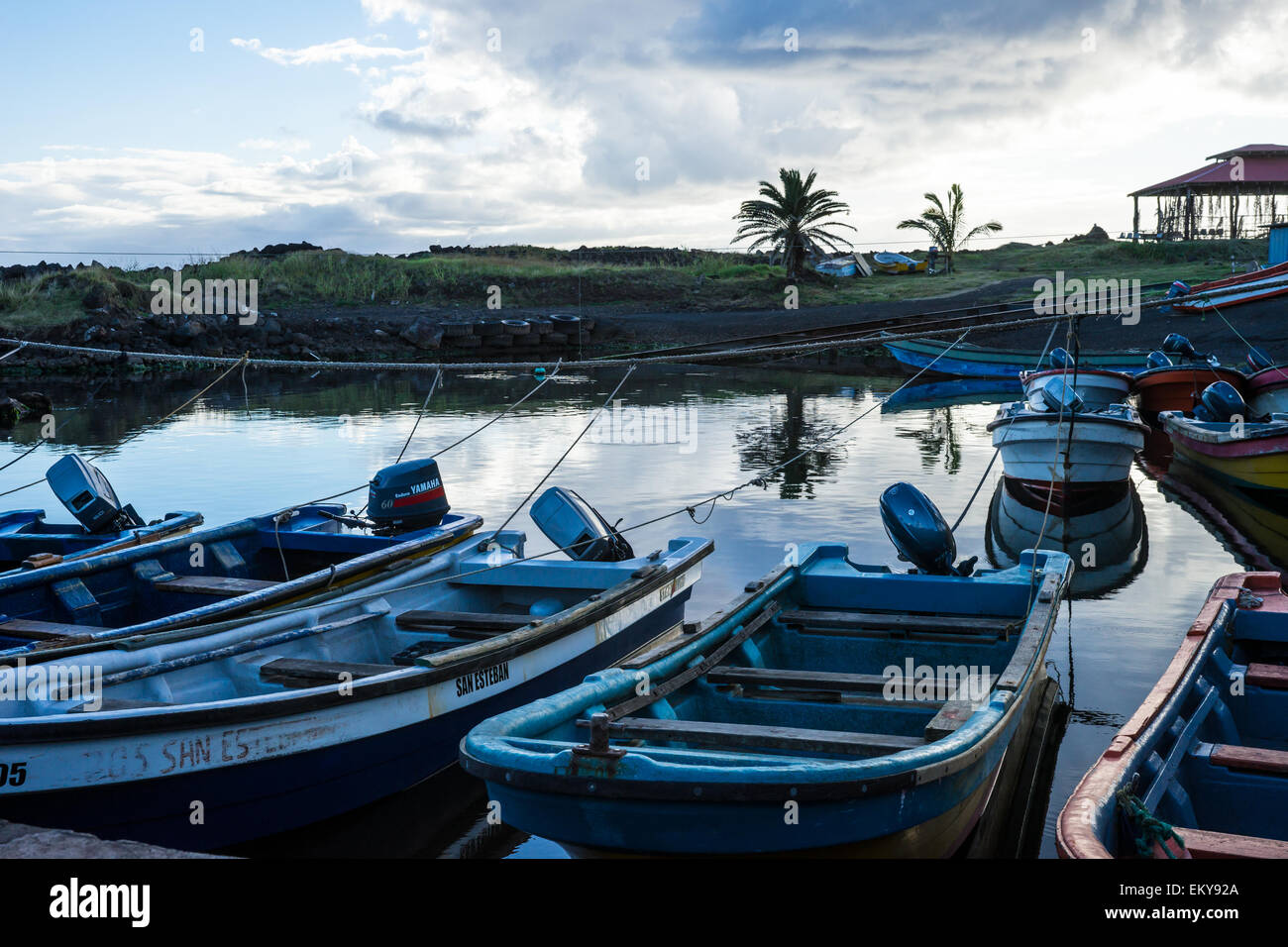 Marina and fishing boat harbor, Easter Island Stock Photo