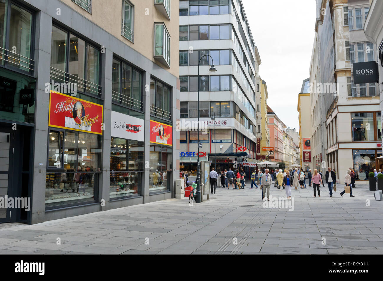 The main shopping street with shoppers and visitors in Vienna, Austria. Stock Photo