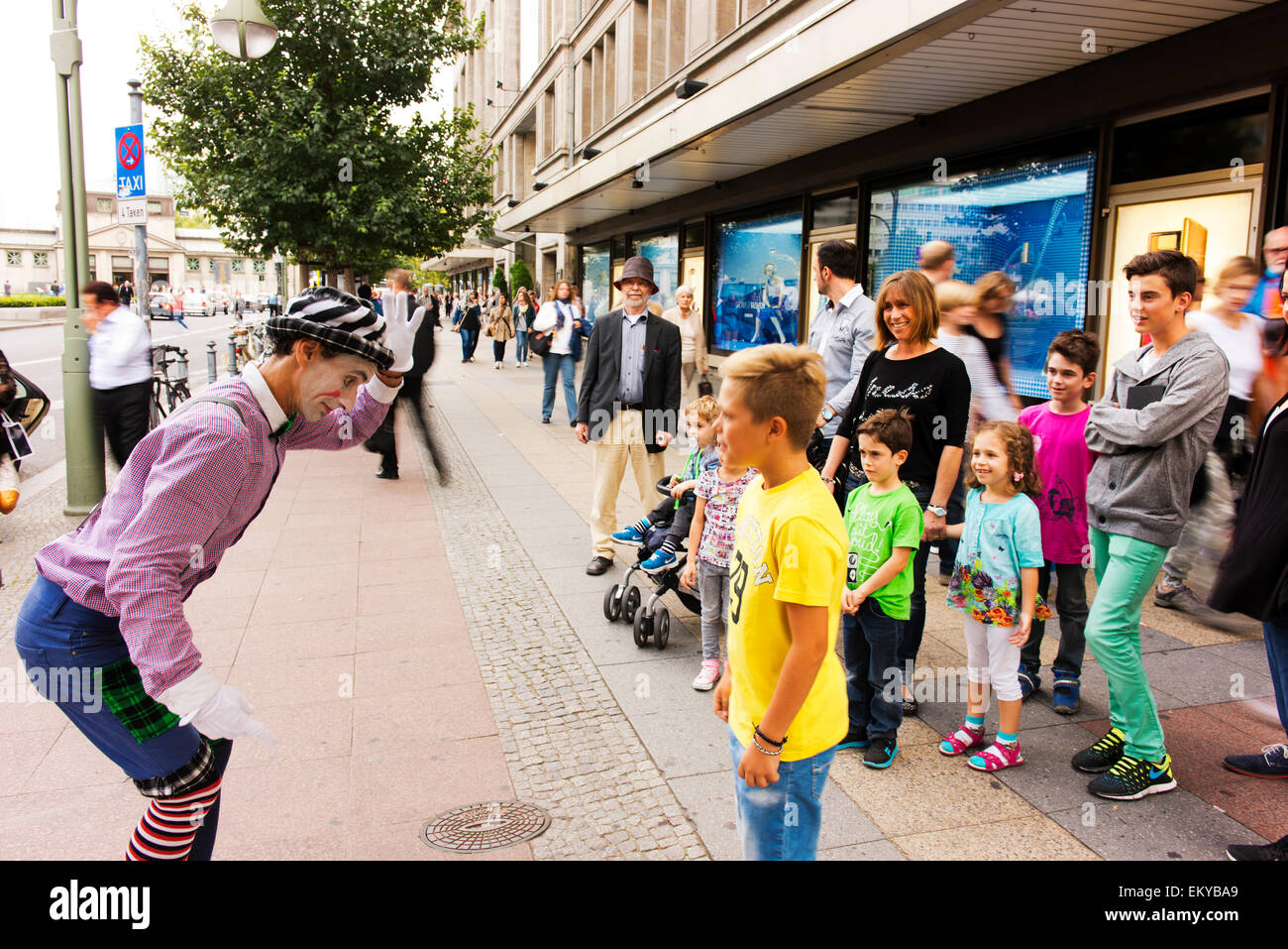 Street performer on Kurfurstendamm, Berlin's upmarket shopping street. Stock Photo