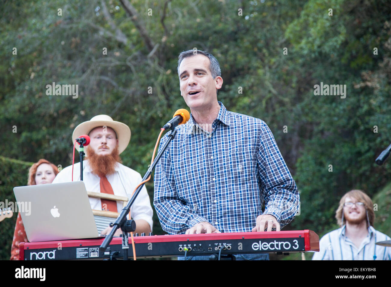 Lewis MacAdams 70th Birthday Party. The founder of FoLAR (friends of the LA River) at his 70th birthday with Mayor Garcetti Stock Photo