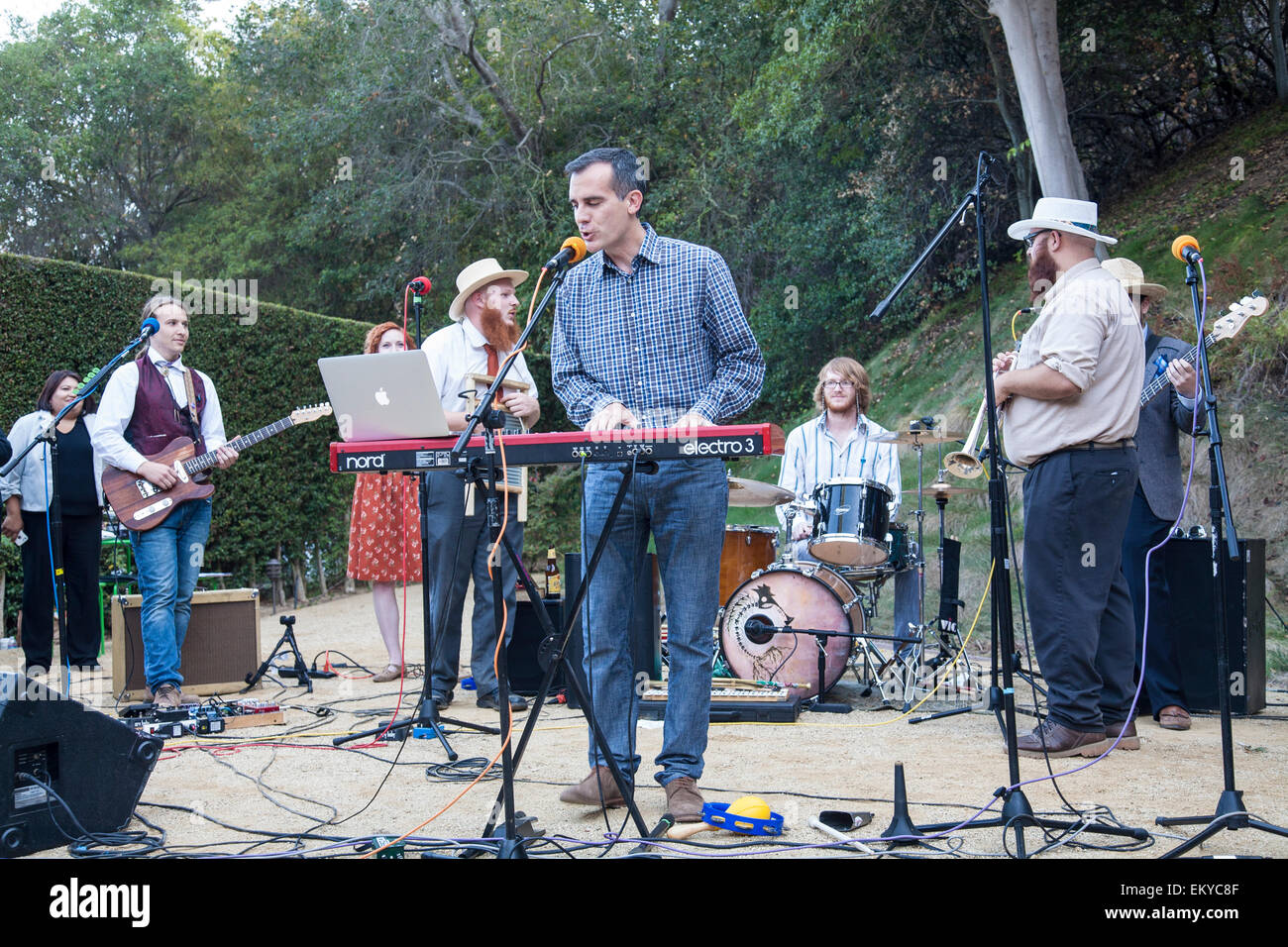 Lewis MacAdams 70th Birthday Party. The founder of FoLAR (friends of the LA River) at his 70th birthday with Mayor Garcetti Stock Photo