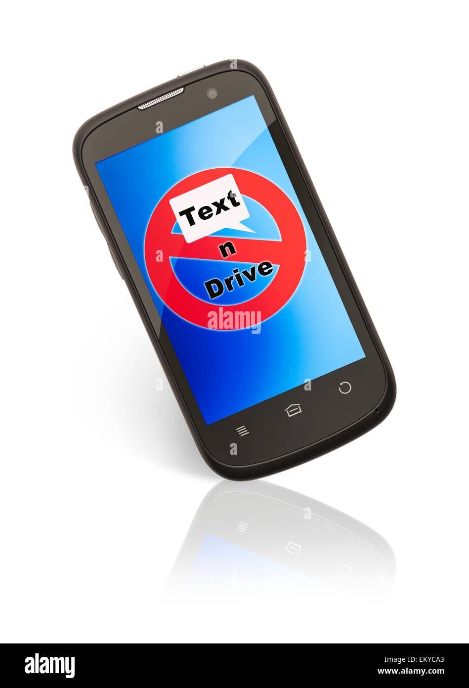 No texting and Drive Graphic on Smart Phone Isolated on White Background. Stock Photo