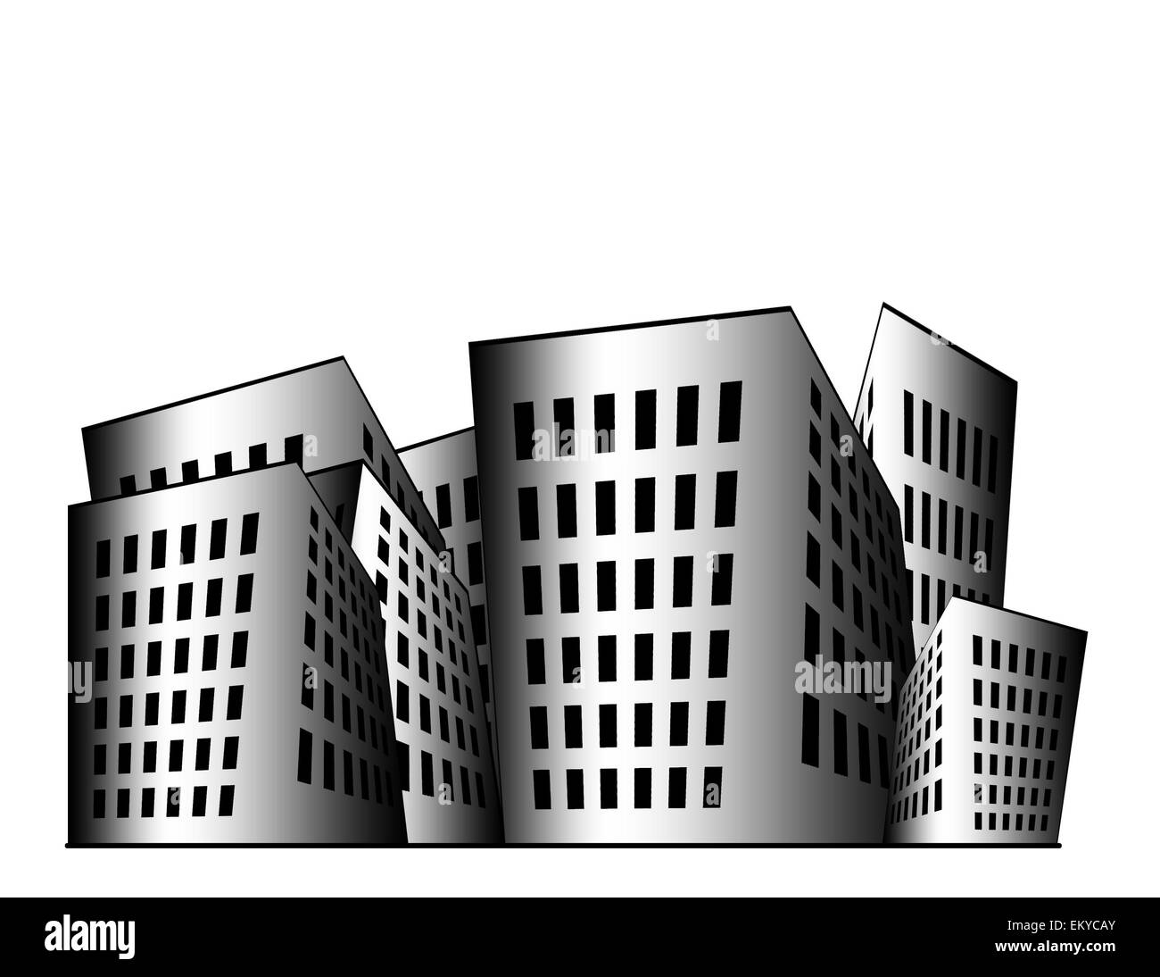 Building illustration in black and white gradient with white space. Stock Photo
