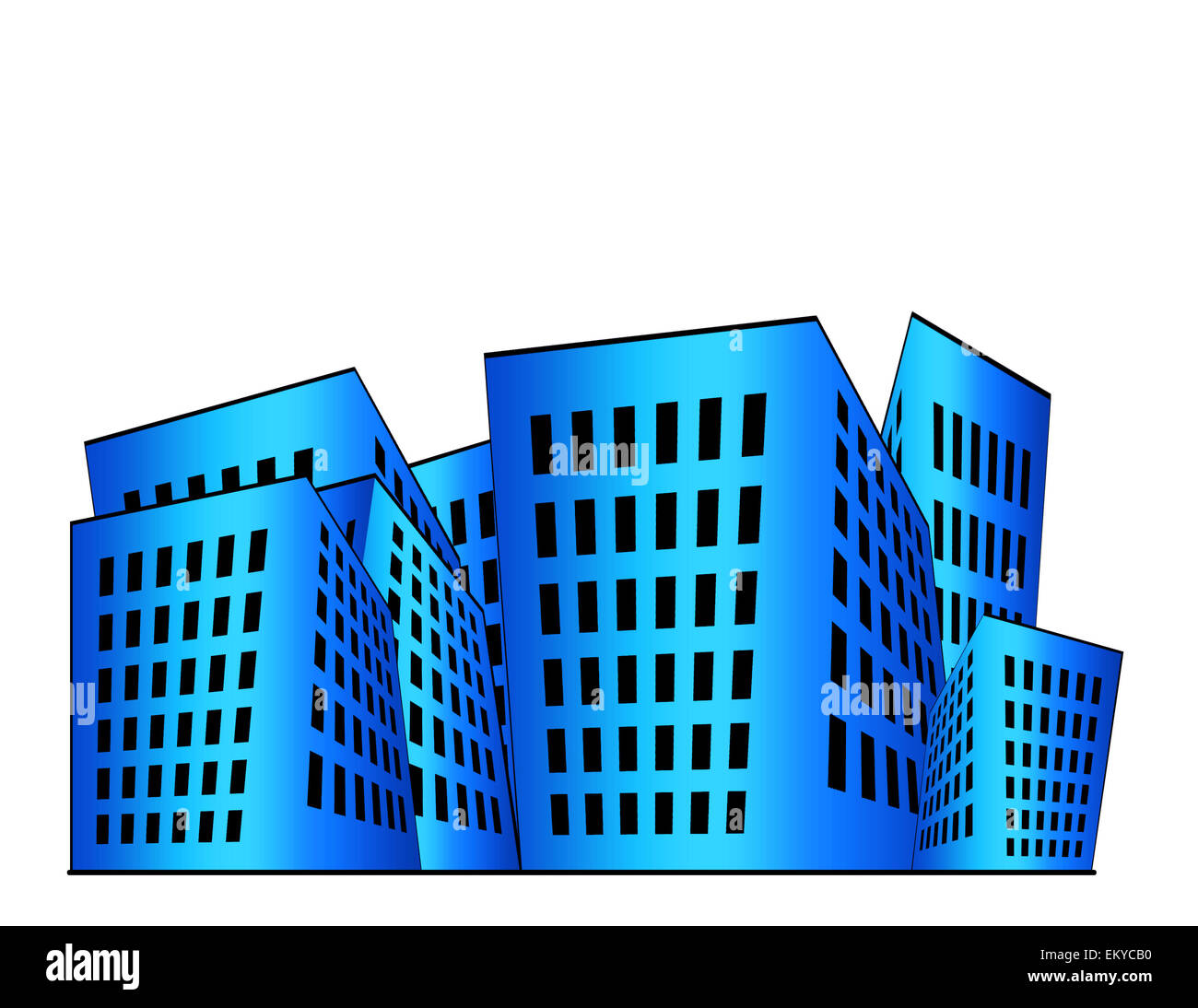Building illustration in blue gradient with white space. Stock Photo